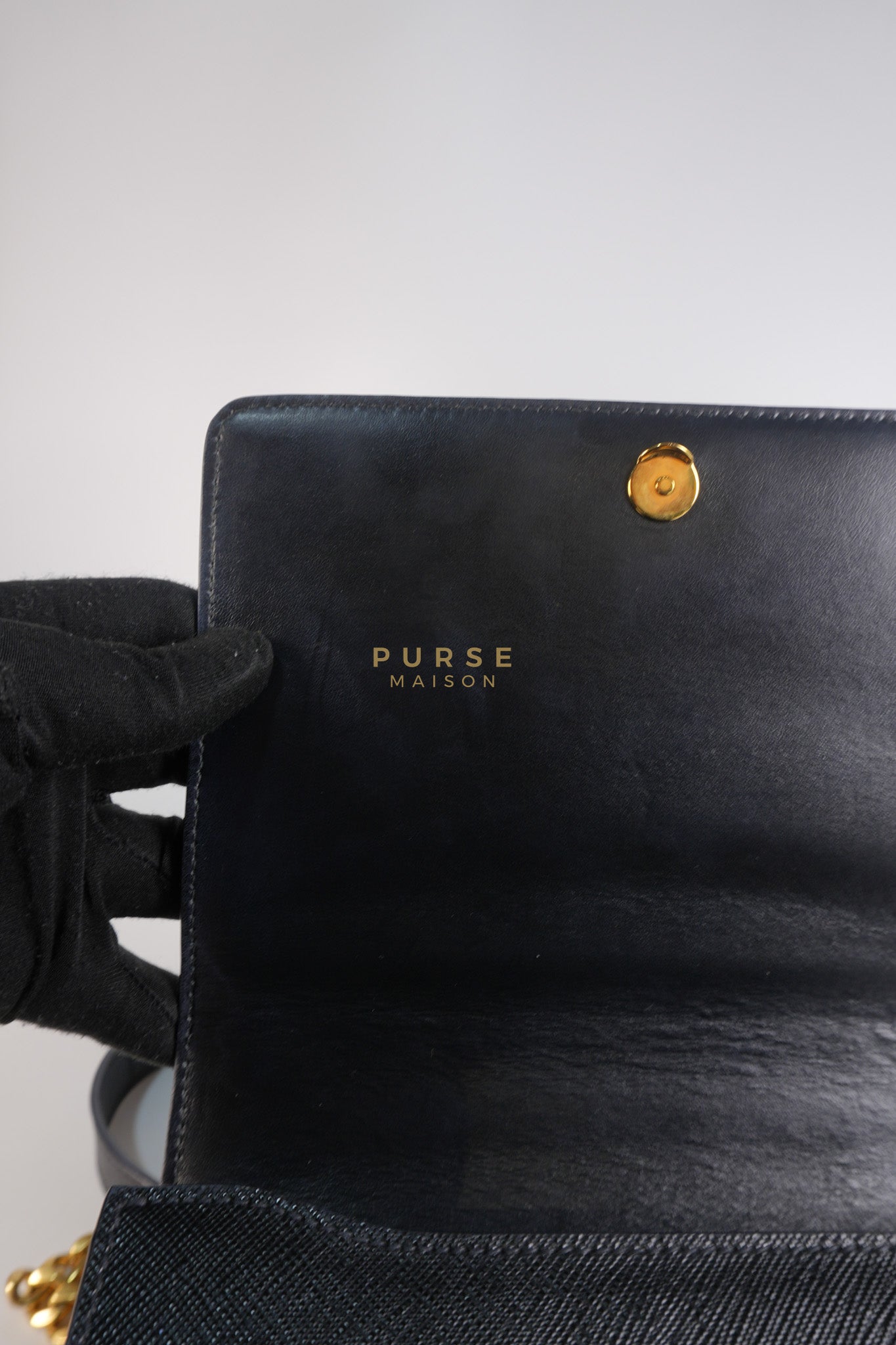 Pattina Black Saffiano Leather Chain Shoulder Bag | Purse Maison Luxury Bags Shop