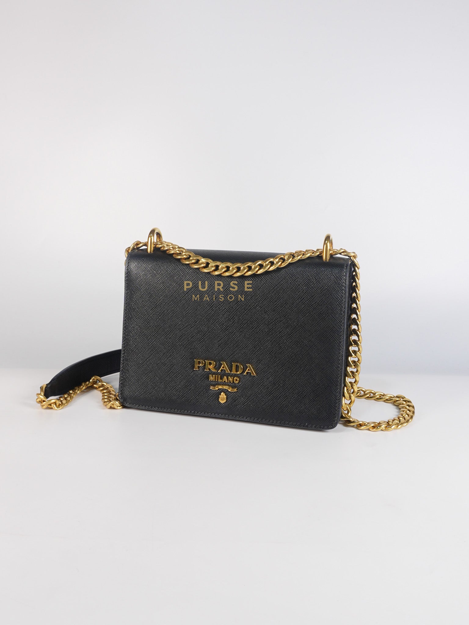 Pattina Black Saffiano Leather Chain Shoulder Bag | Purse Maison Luxury Bags Shop