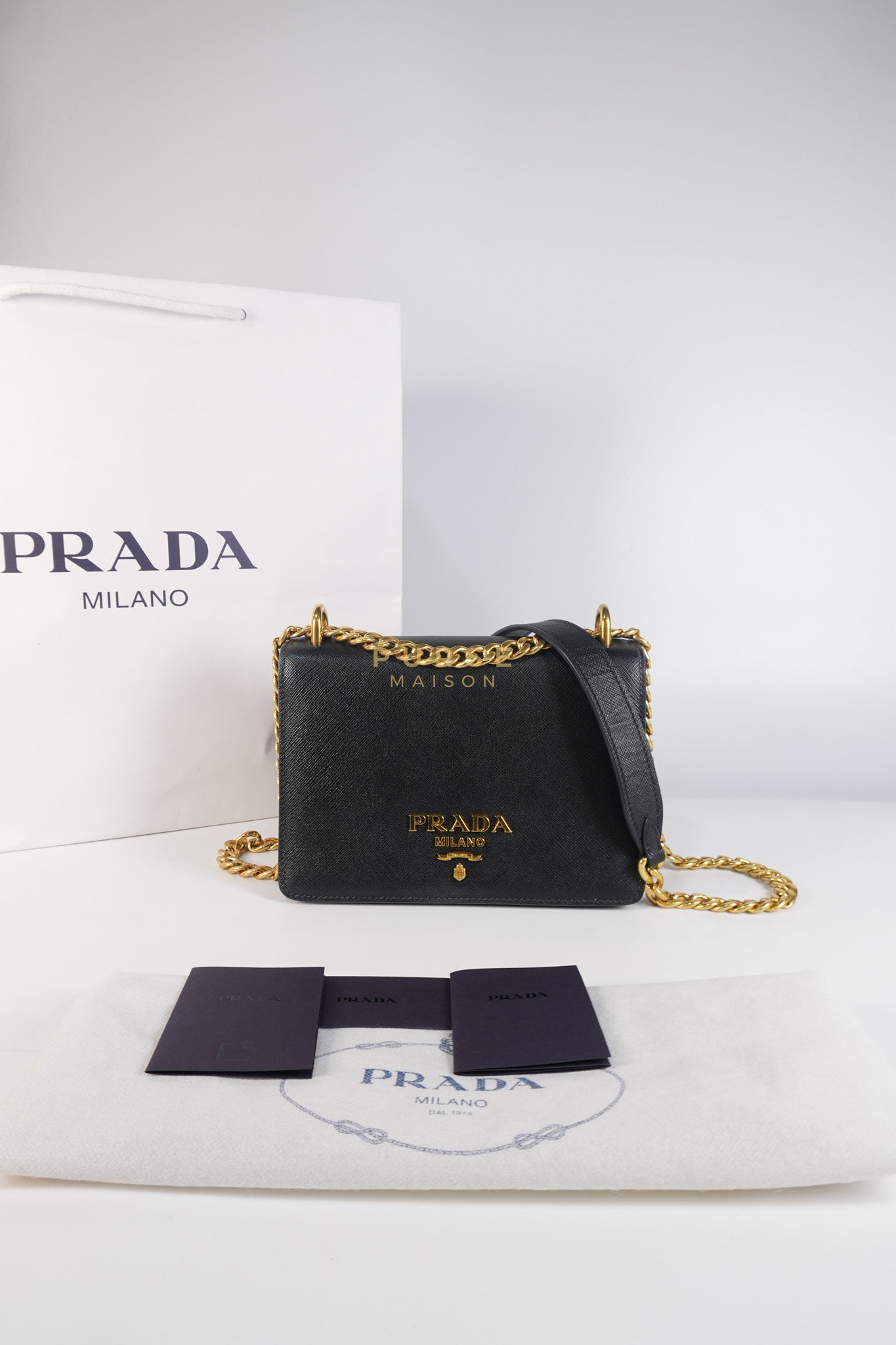 Pattina Black Saffiano Leather Chain Shoulder Bag | Purse Maison Luxury Bags Shop