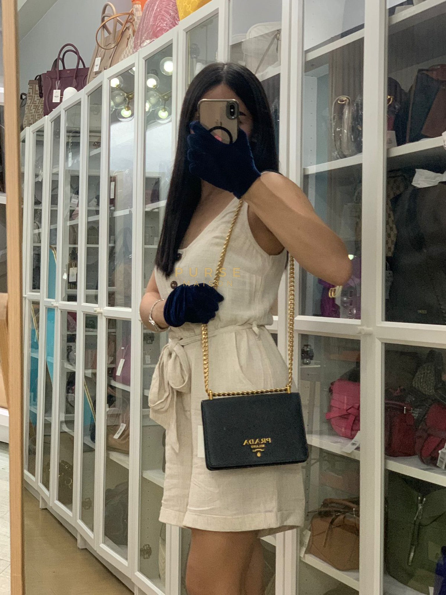 Pattina Black Saffiano Leather Chain Shoulder Bag | Purse Maison Luxury Bags Shop