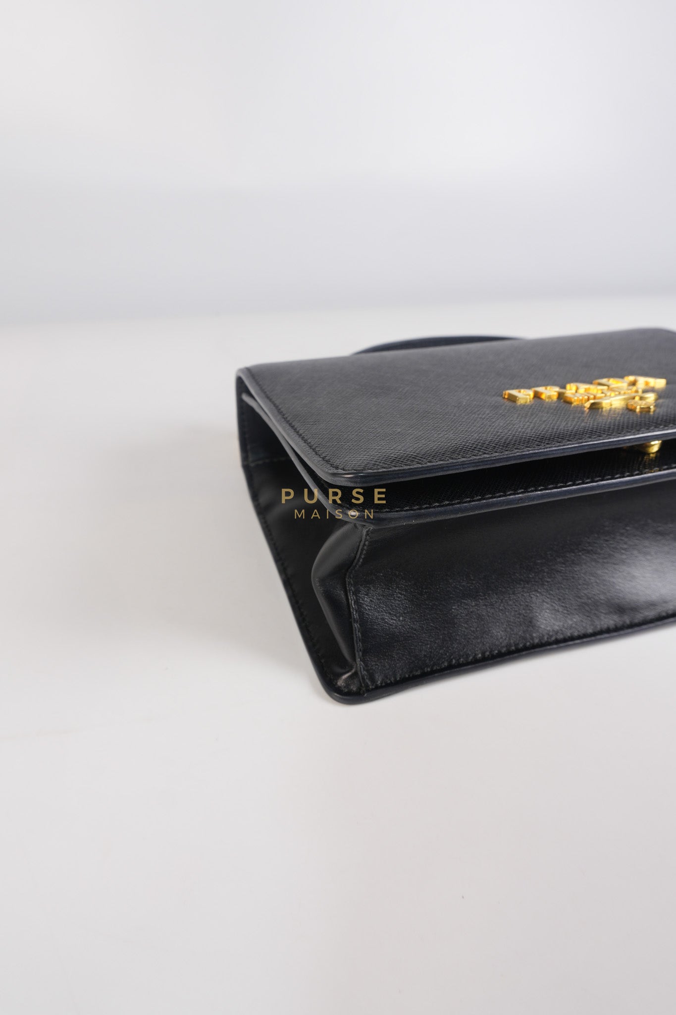 Pattina Black Saffiano Leather Chain Shoulder Bag | Purse Maison Luxury Bags Shop
