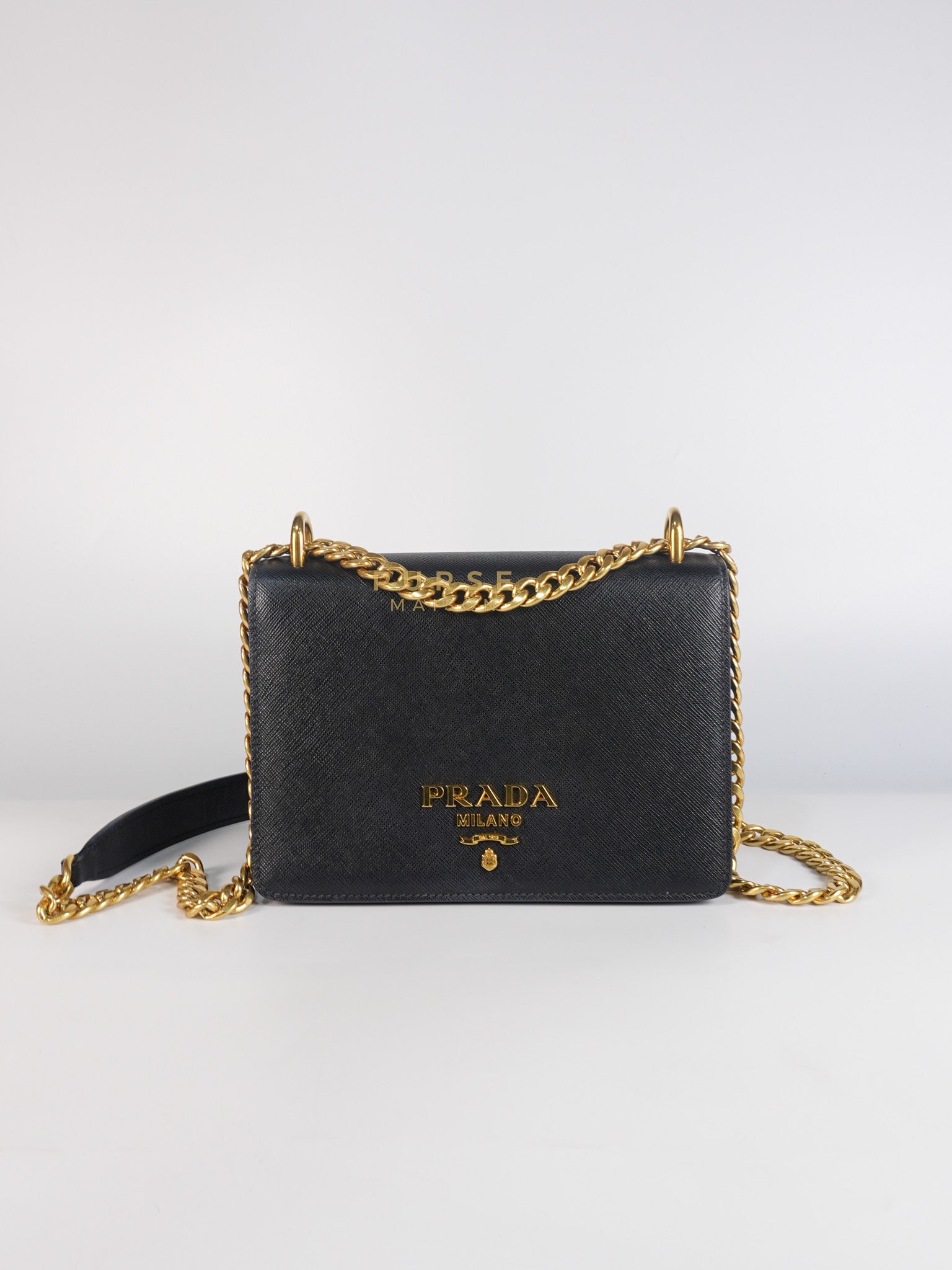 Pattina Black Saffiano Leather Chain Shoulder Bag | Purse Maison Luxury Bags Shop
