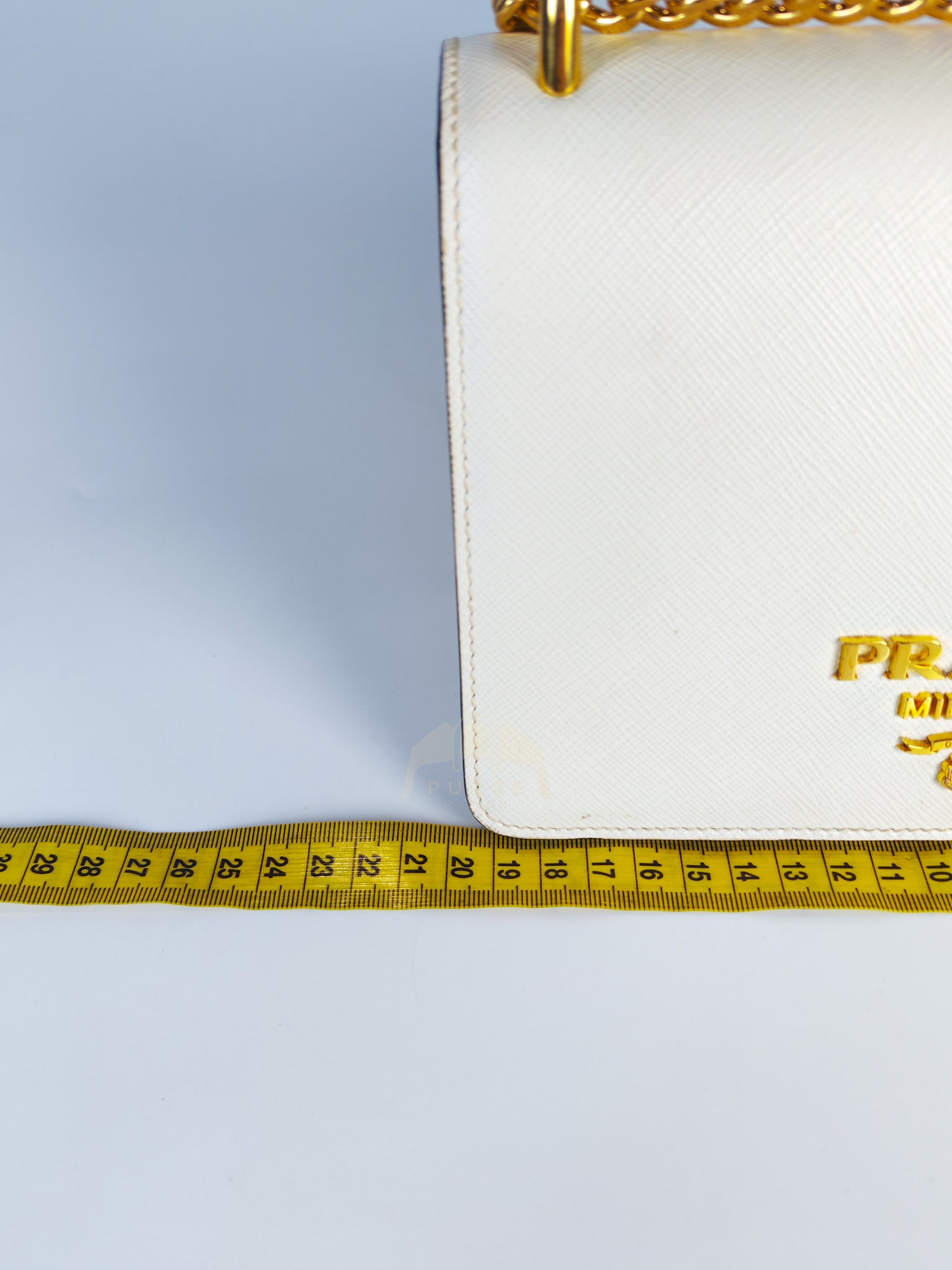 Pattina in Bianco Saffiano Leather Chain Shoulder Bag | Purse Maison Luxury Bags Shop