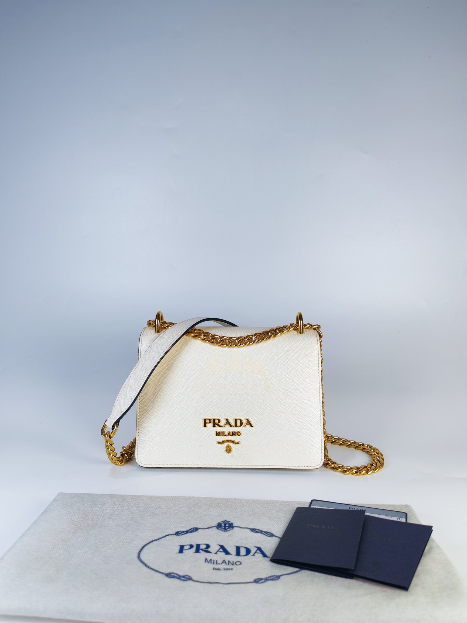 Pattina in Bianco Saffiano Leather Chain Shoulder Bag | Purse Maison Luxury Bags Shop