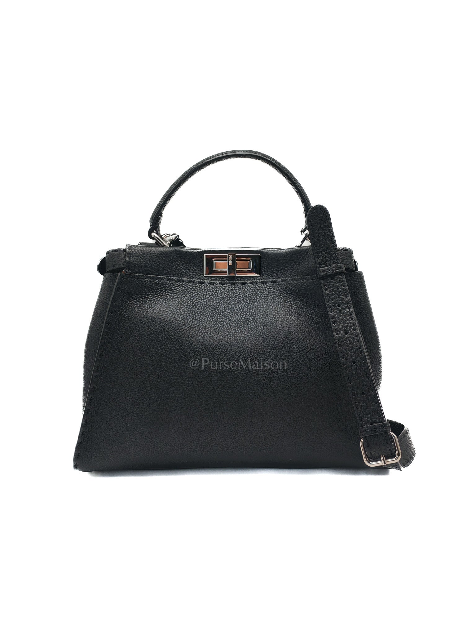 Fendi Peekaboo Medium in Black Grained Leather Silver Hardware