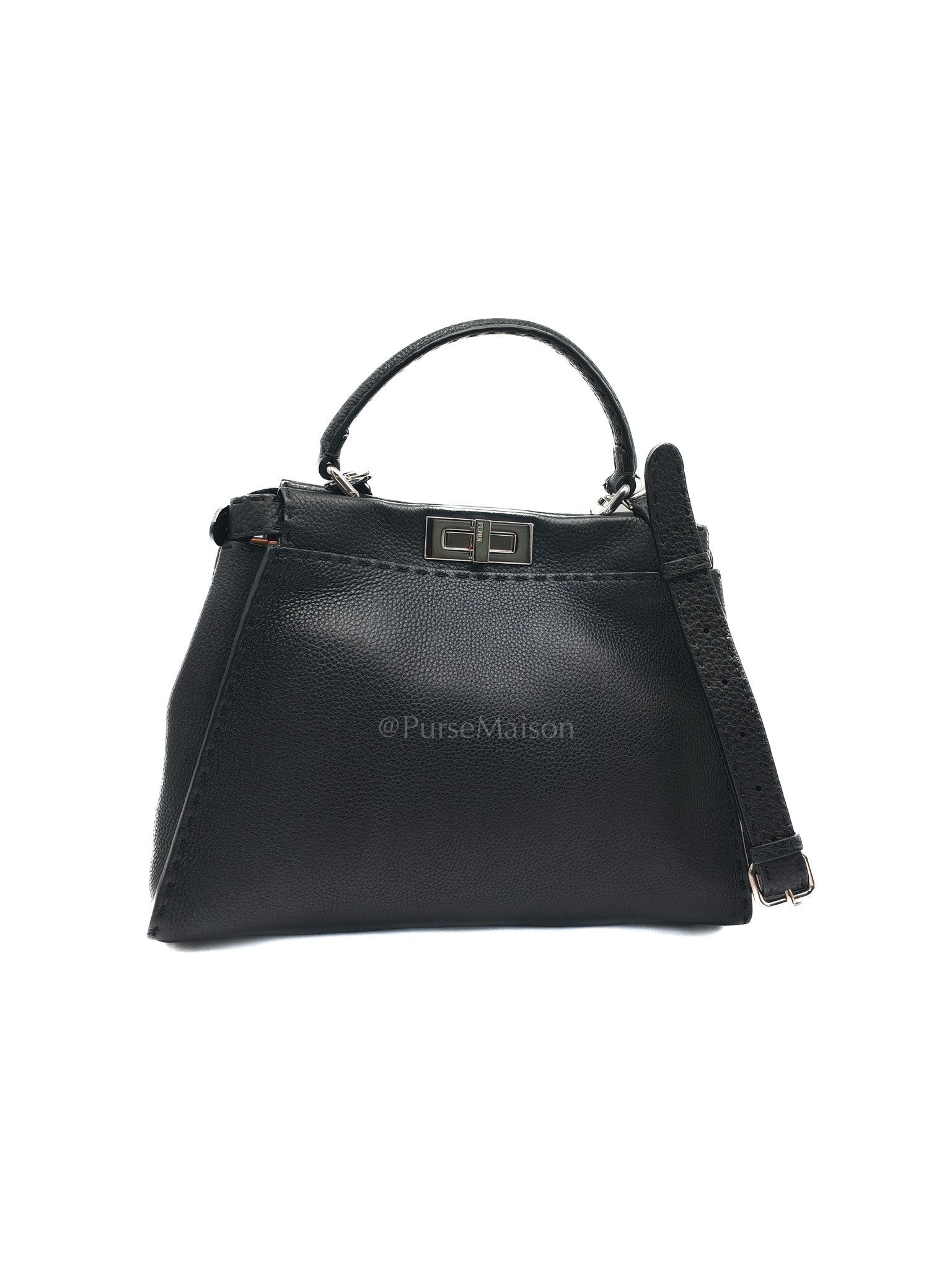 Fendi Peekaboo Medium in Black Grained Leather Silver Hardware