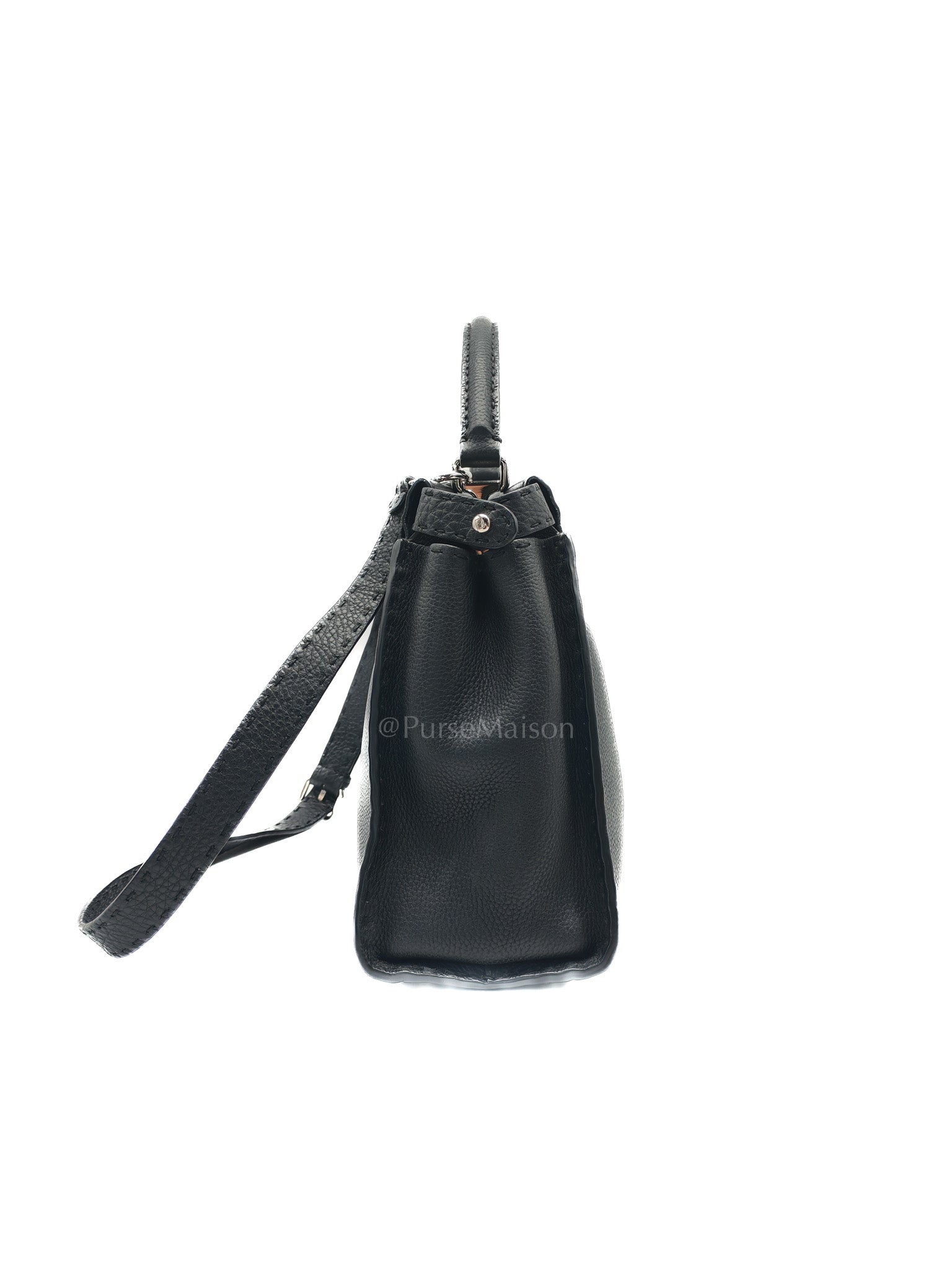 Fendi Peekaboo Medium in Black Grained Leather Silver Hardware