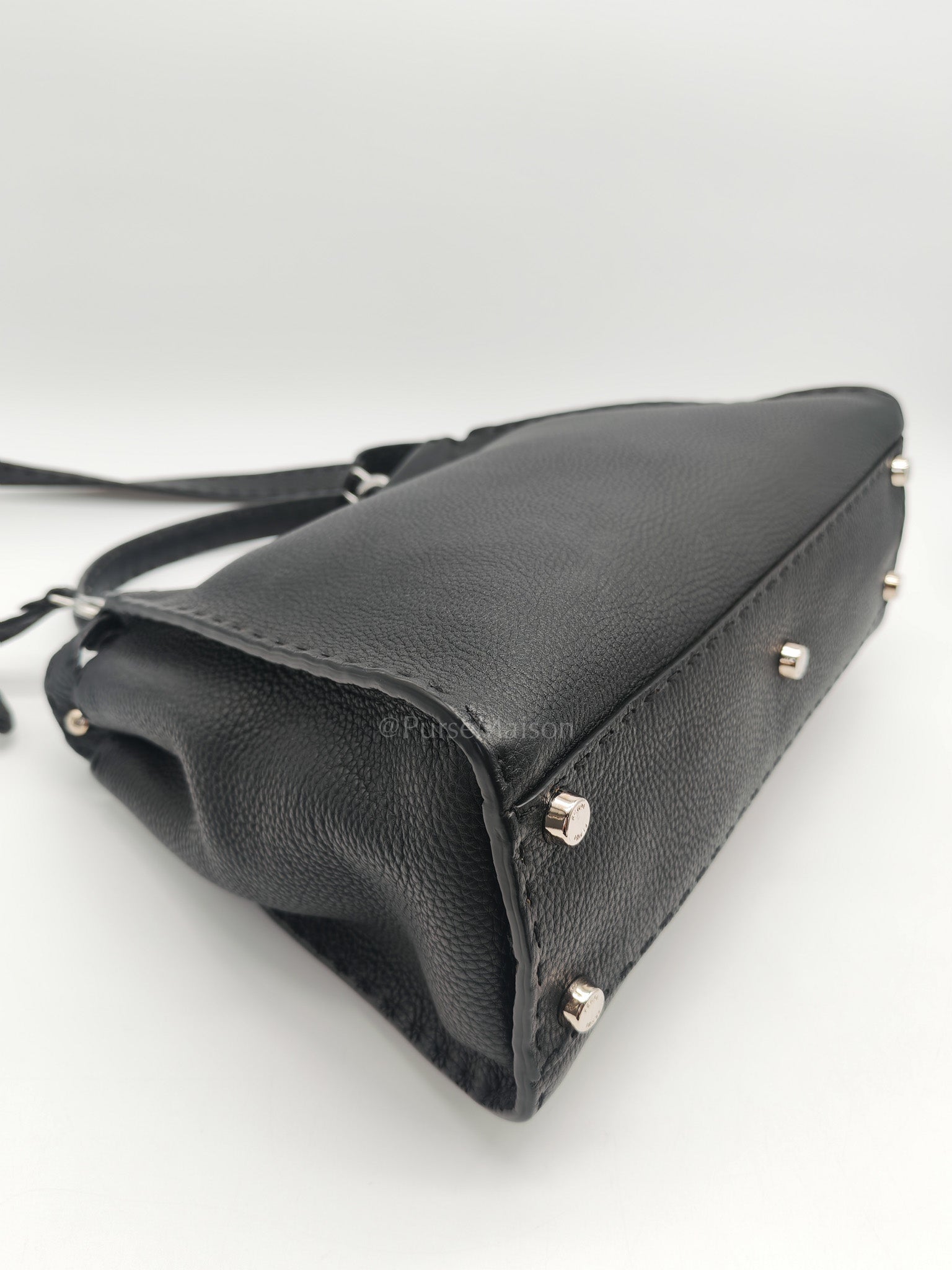Fendi Peekaboo Medium in Black Grained Leather Silver Hardware