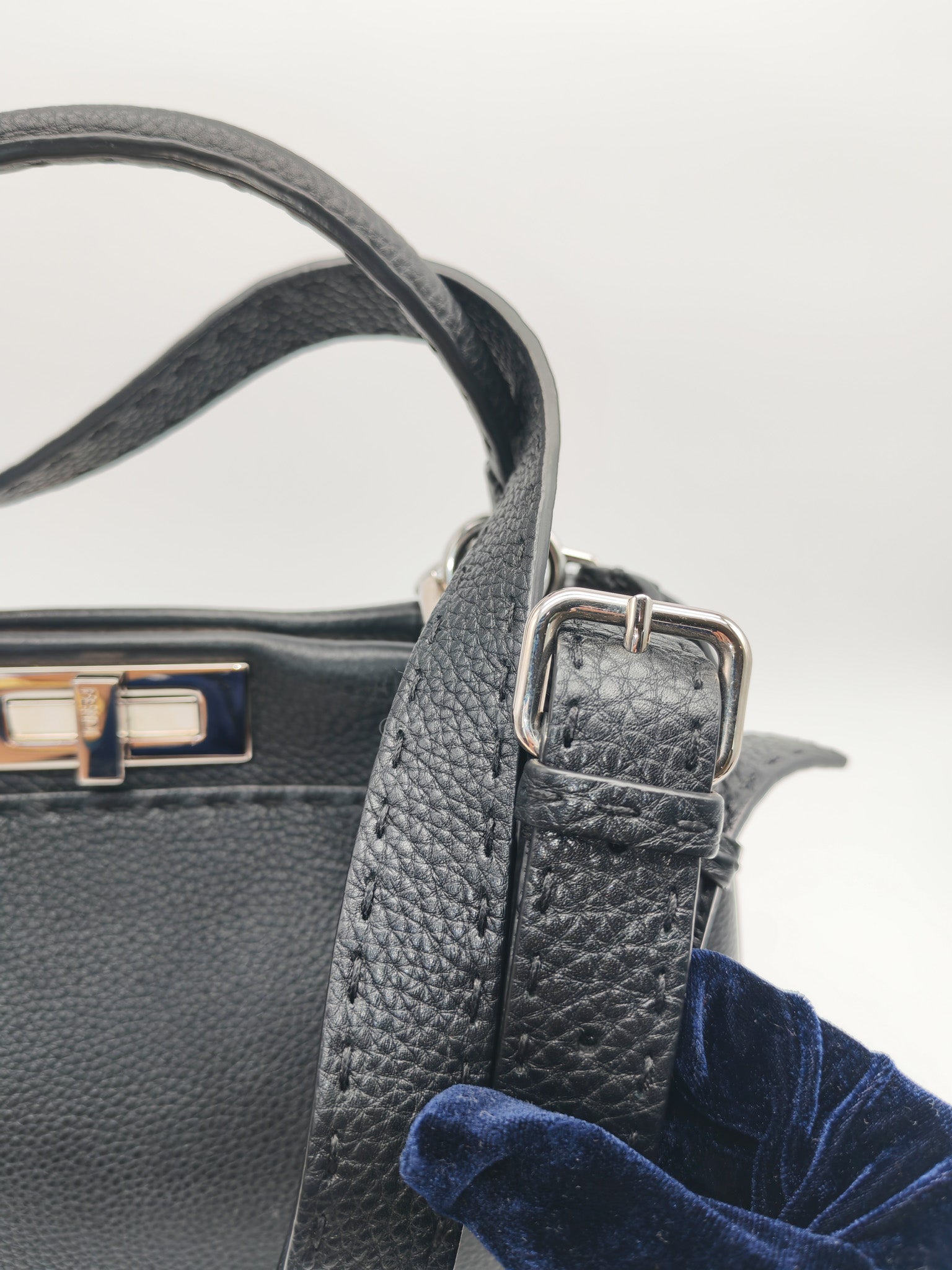 Fendi Peekaboo Medium in Black Grained Leather Silver Hardware