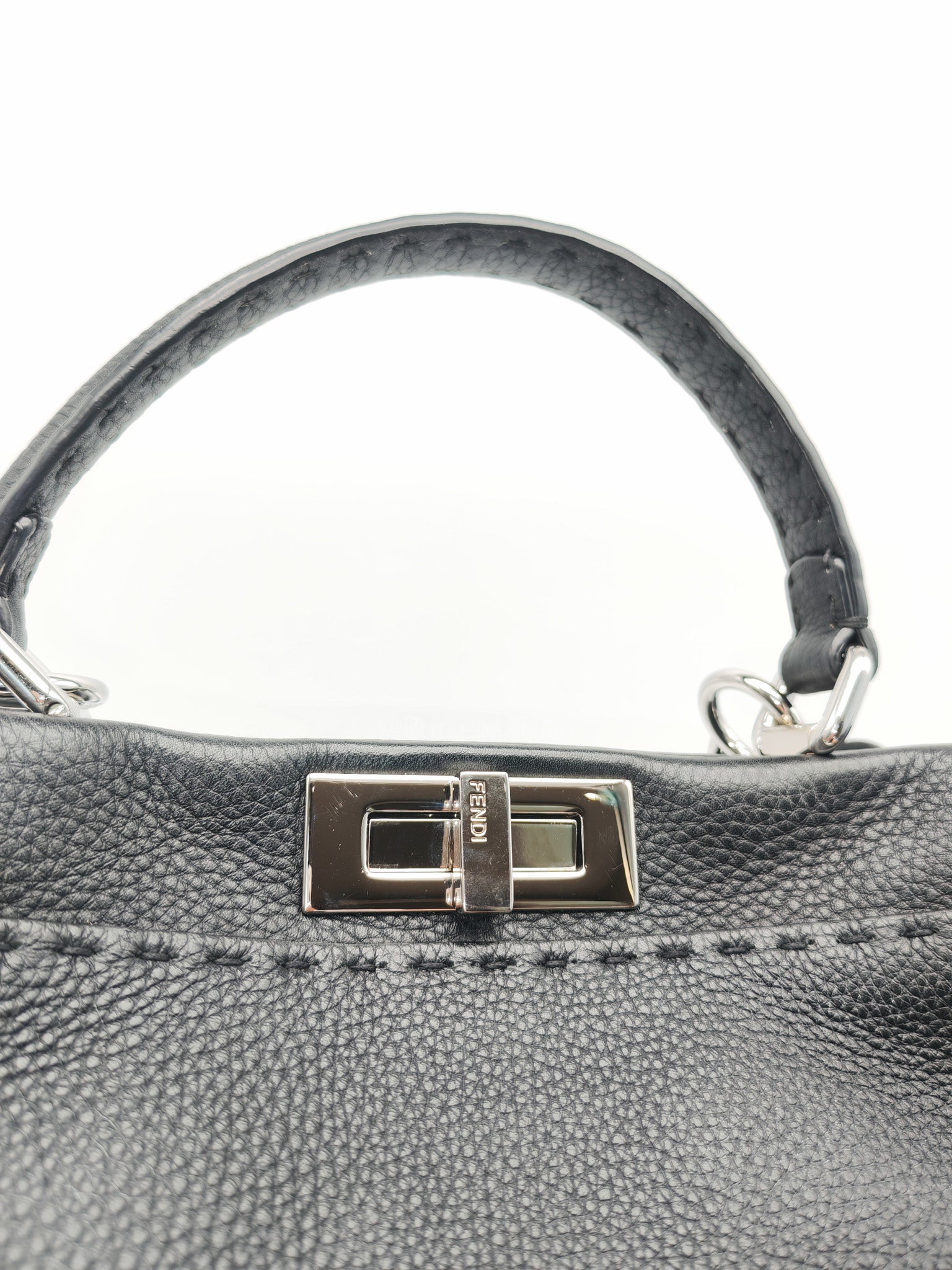 Fendi Peekaboo Medium in Black Grained Leather Silver Hardware