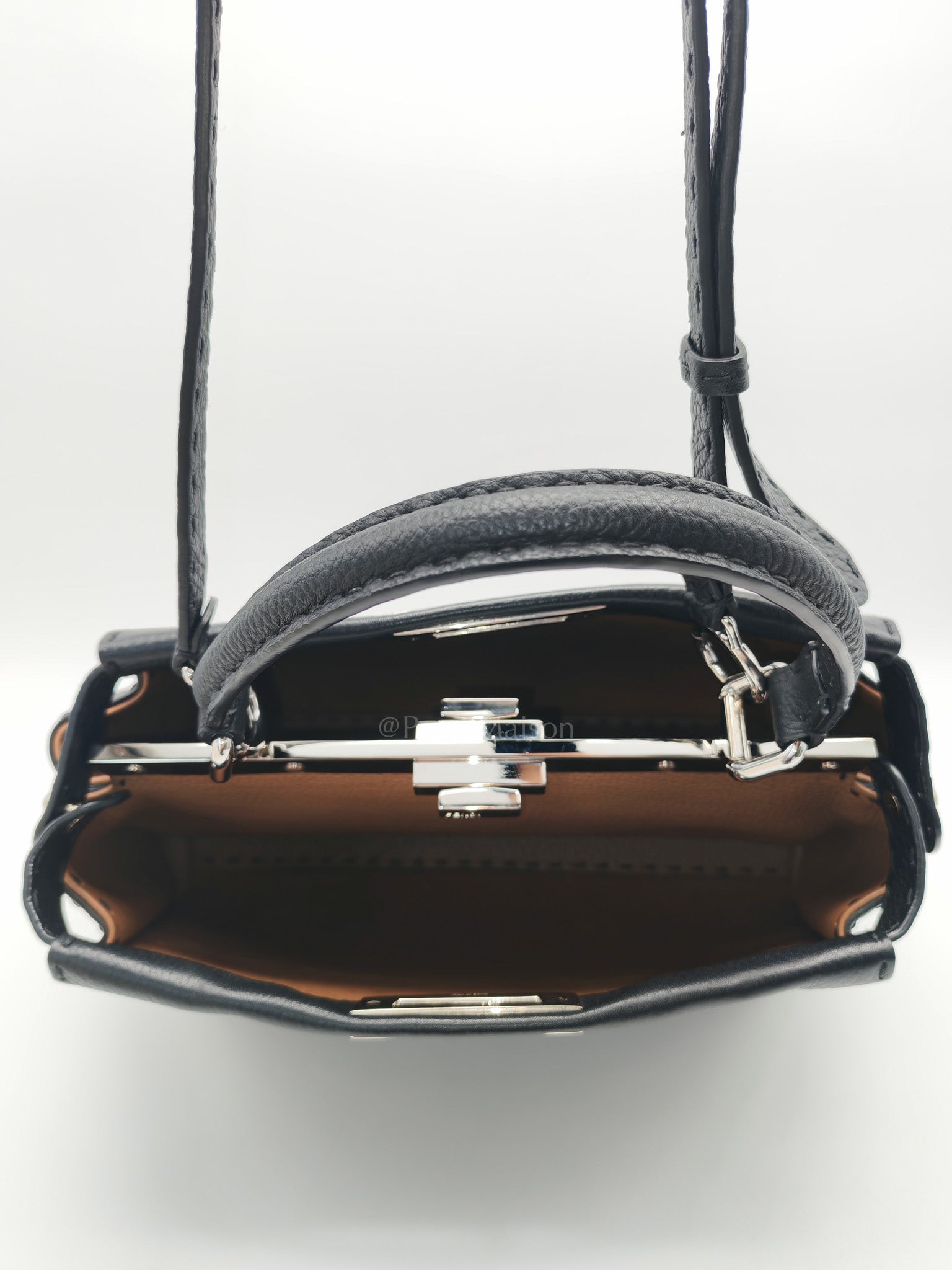 Fendi Peekaboo Medium in Black Grained Leather Silver Hardware