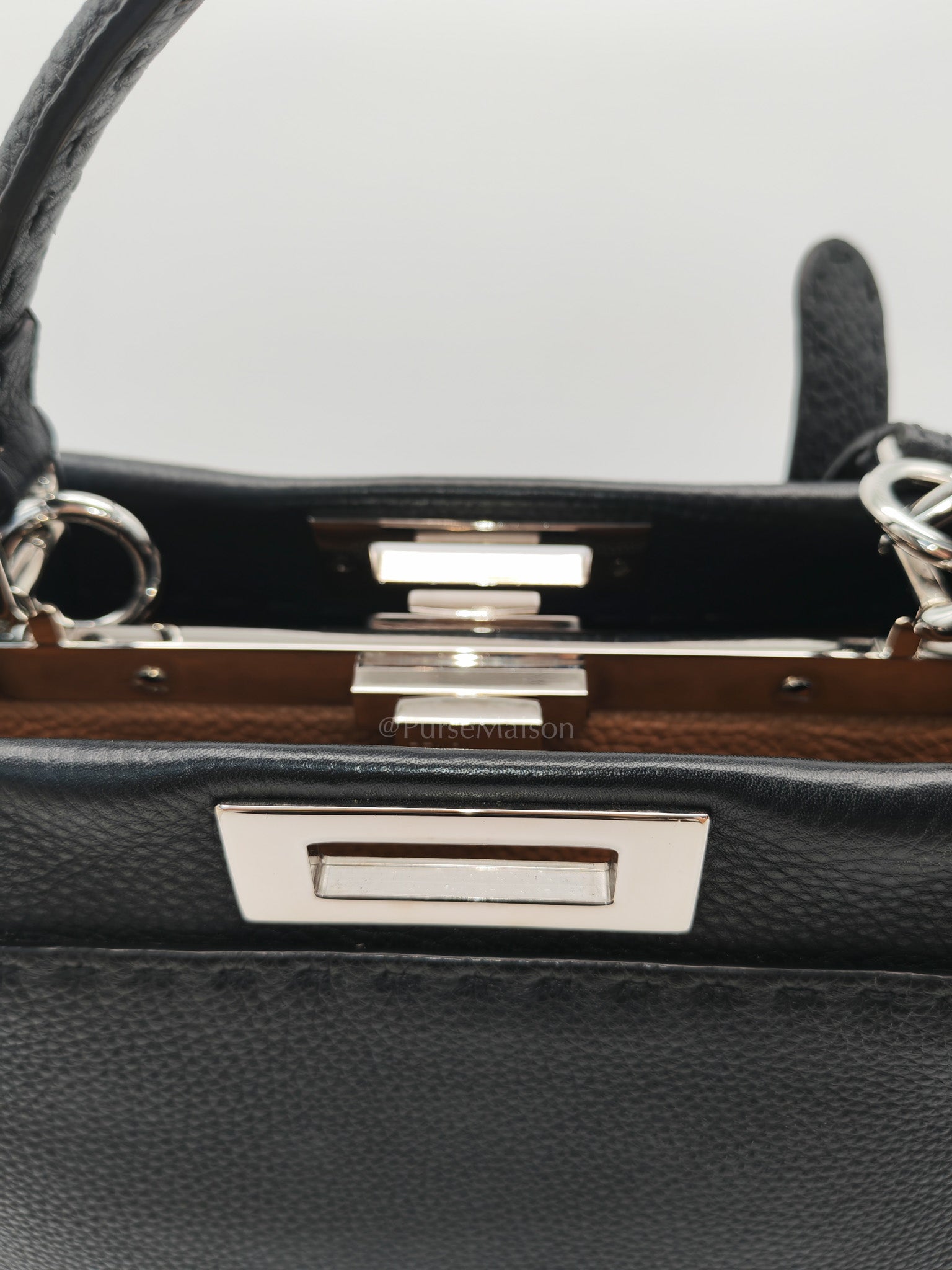 Fendi Peekaboo Medium in Black Grained Leather Silver Hardware