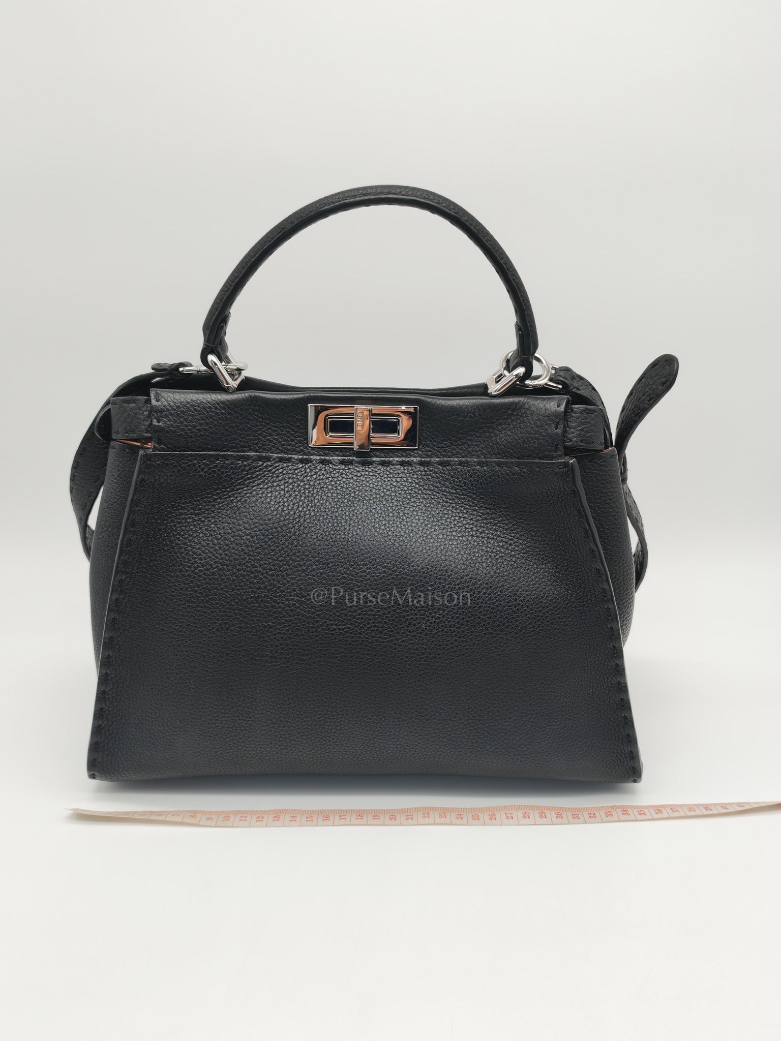 Fendi Peekaboo Medium in Black Grained Leather Silver Hardware