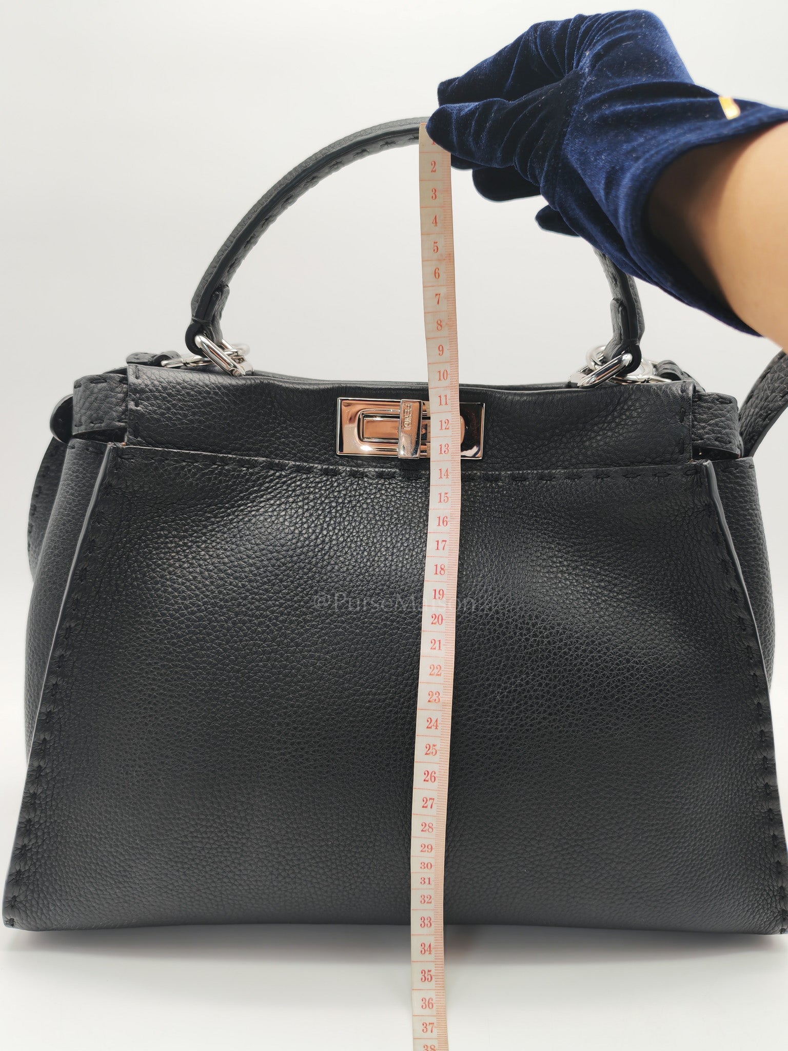 Fendi Peekaboo Medium in Black Grained Leather Silver Hardware