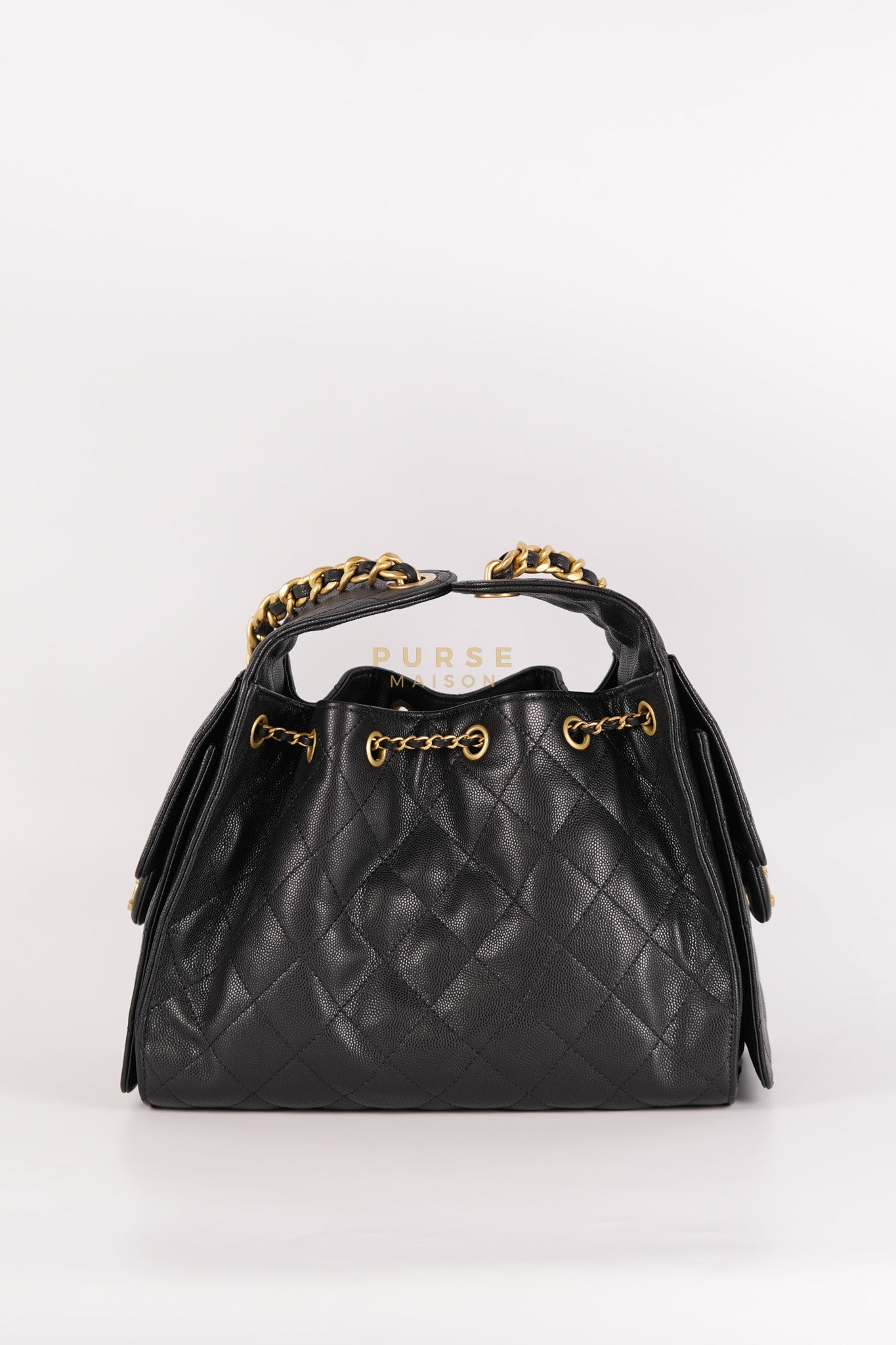 25 Small Hobo Tote Bag in Black Caviar Leather & Aged Gold Hardware (Microchip: E5****49)