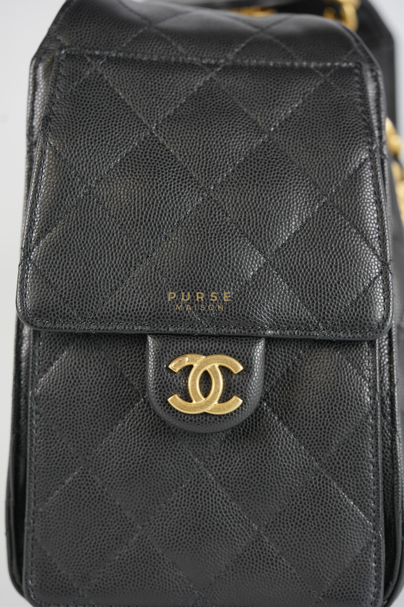 25 Small Hobo Tote Bag in Black Caviar Leather & Aged Gold Hardware (Microchip: E5****49)