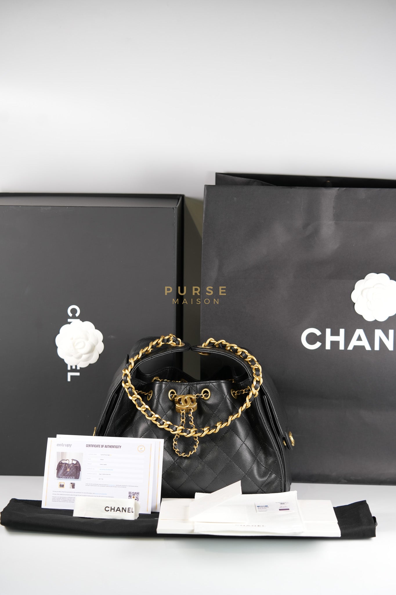 25 Small Hobo Tote Bag in Black Caviar Leather & Aged Gold Hardware (Microchip: E5****49)