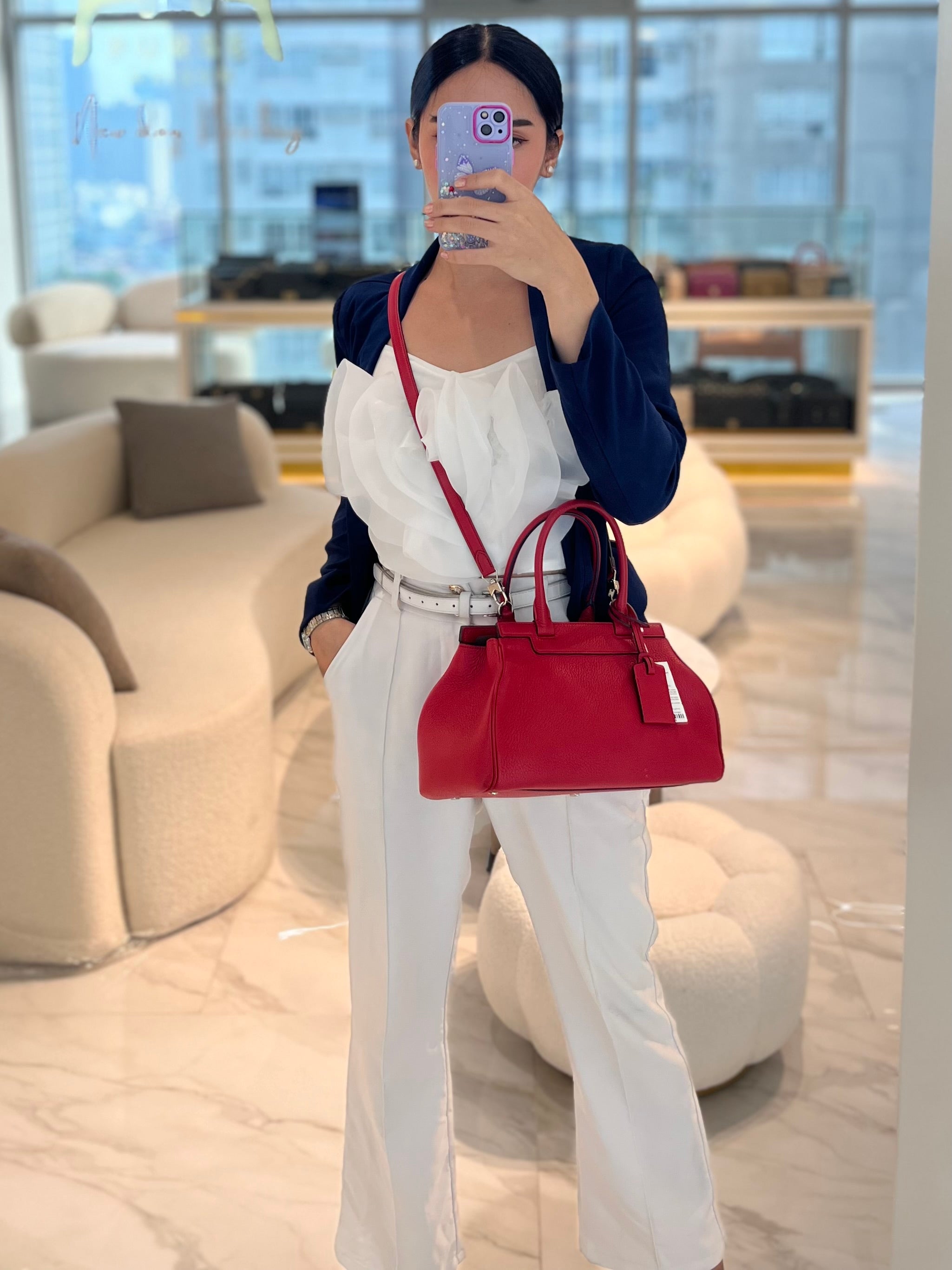 Pauline Bag Petit in Red Grained Taurillon Leather | Purse Maison Luxury Bags Shop