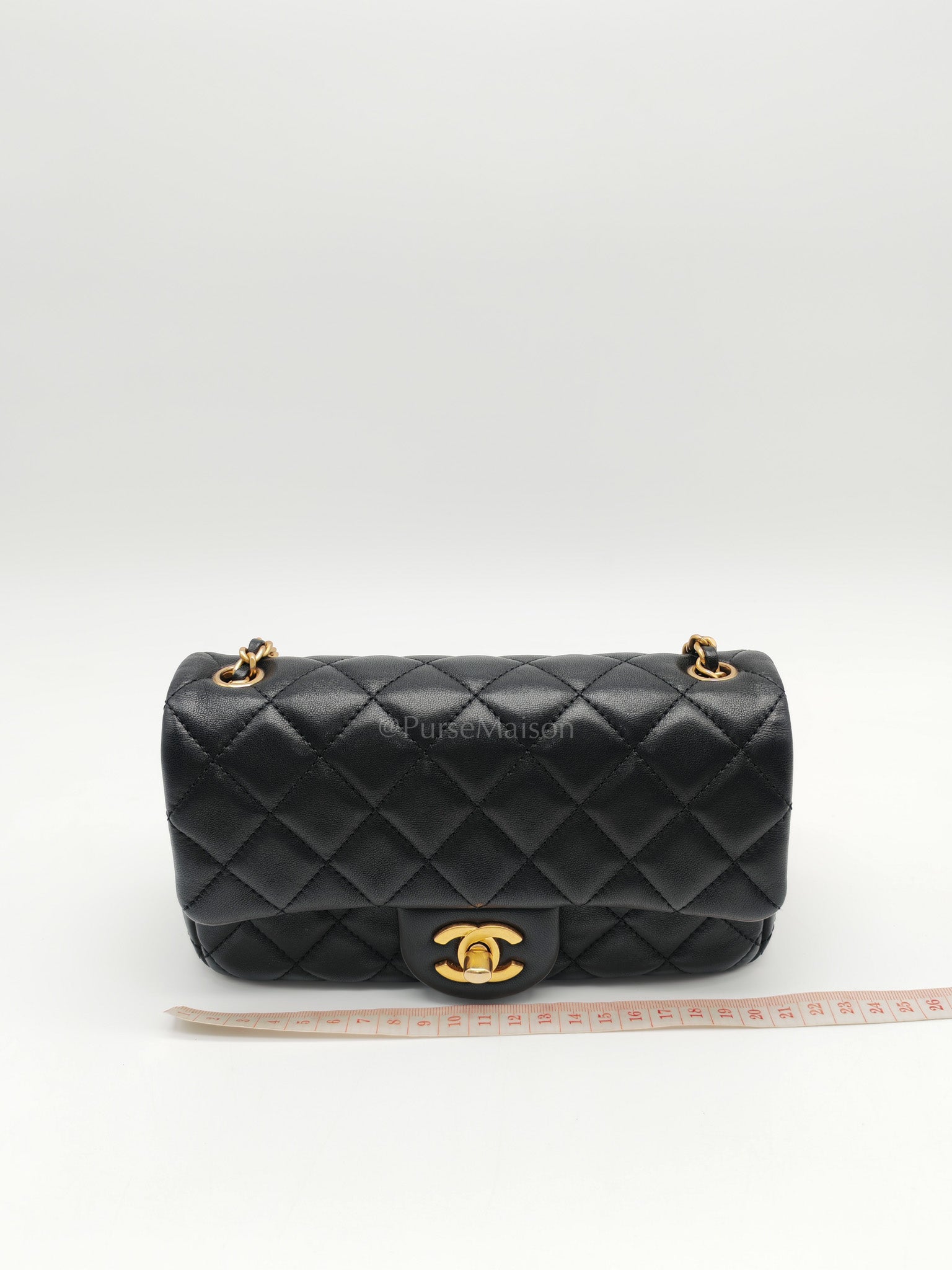 Mini Rectangle Pearl Crush in Black Lambskin Leather & Aged Gold Hardware Microchip