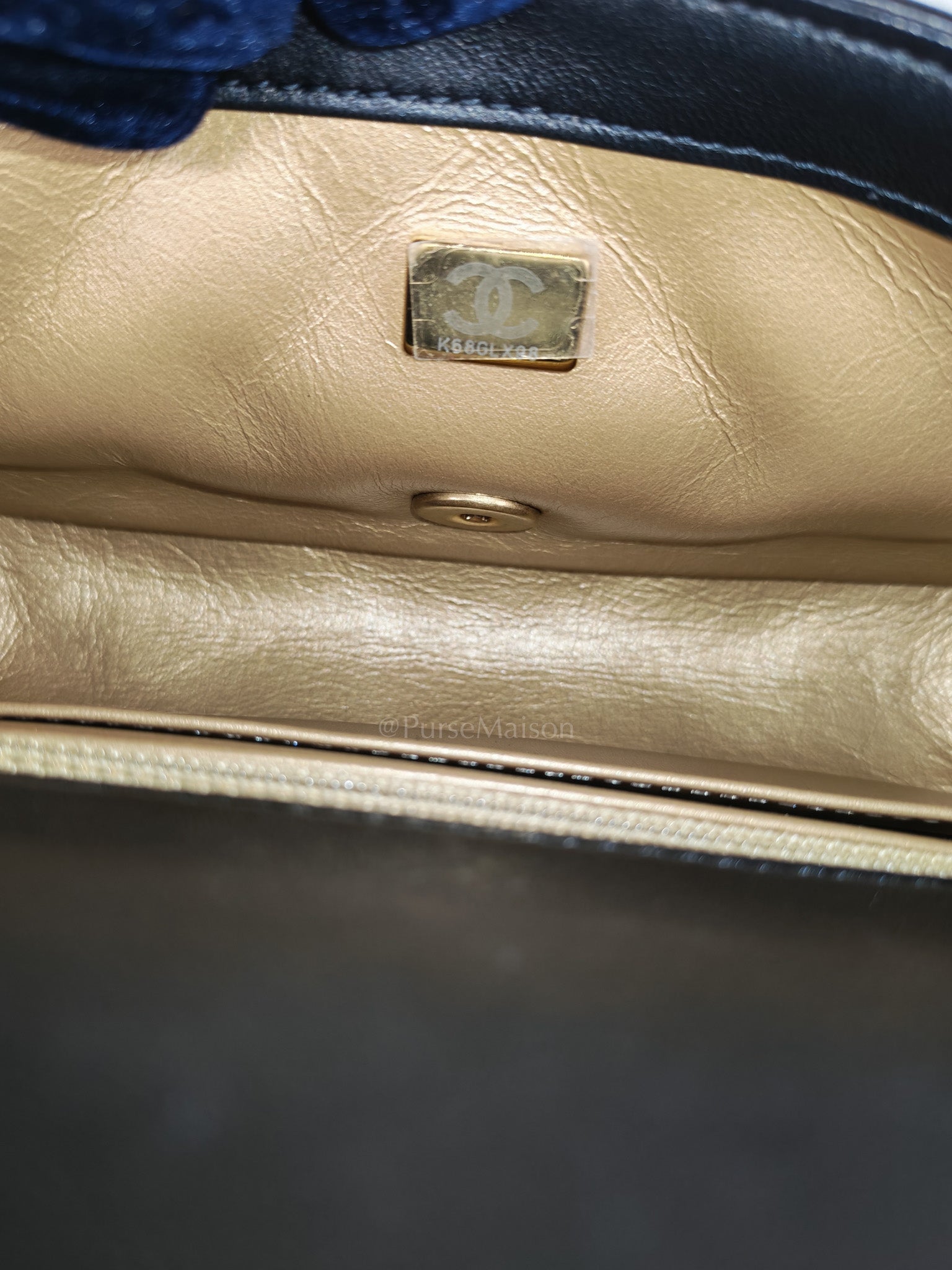 Mini Rectangle Pearl Crush in Black Lambskin Leather & Aged Gold Hardware Microchip