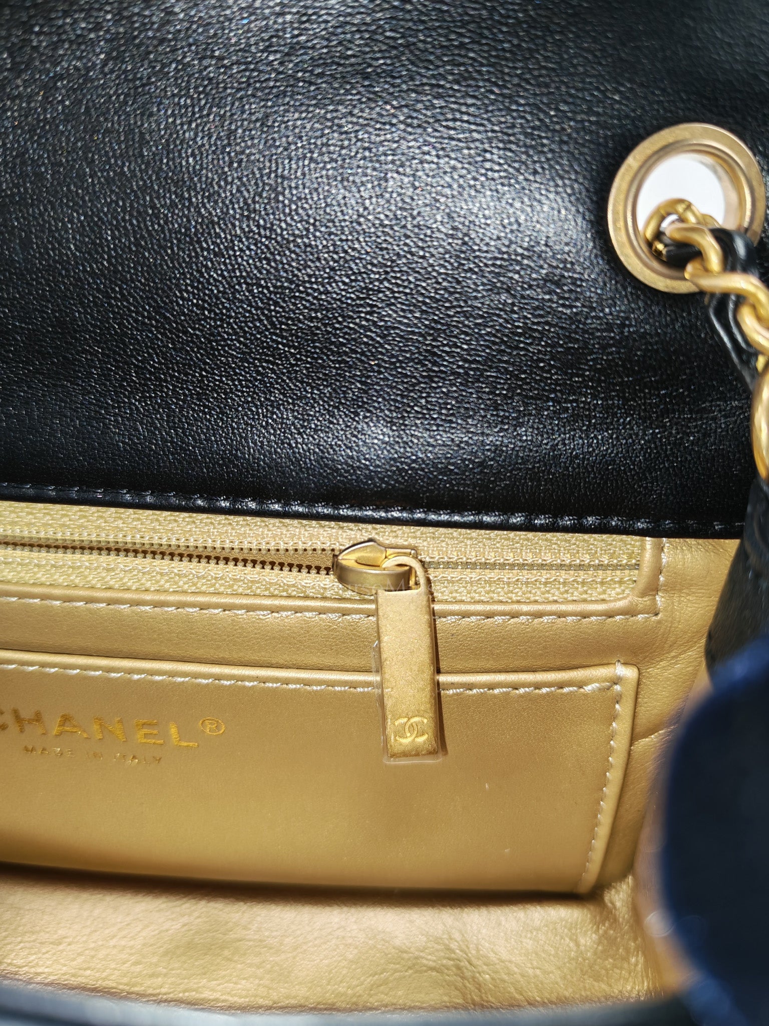 Mini Rectangle Pearl Crush in Black Lambskin Leather & Aged Gold Hardware Microchip