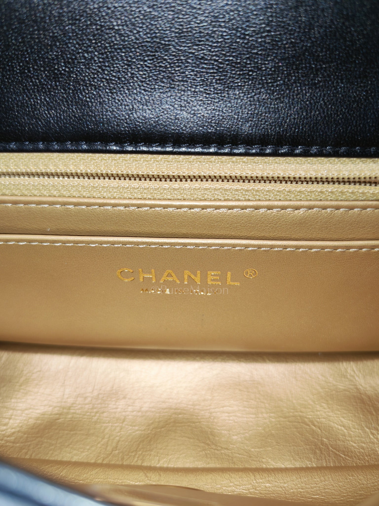 Mini Rectangle Pearl Crush in Black Lambskin Leather & Aged Gold Hardware Microchip