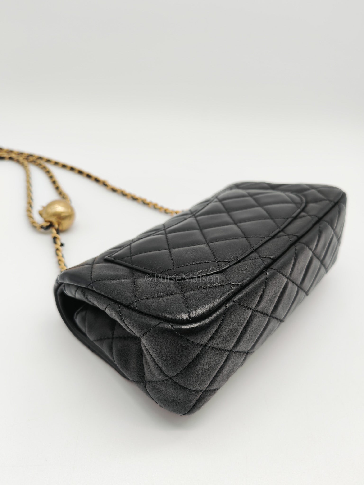 Mini Rectangle Pearl Crush in Black Lambskin Leather & Aged Gold Hardware Microchip