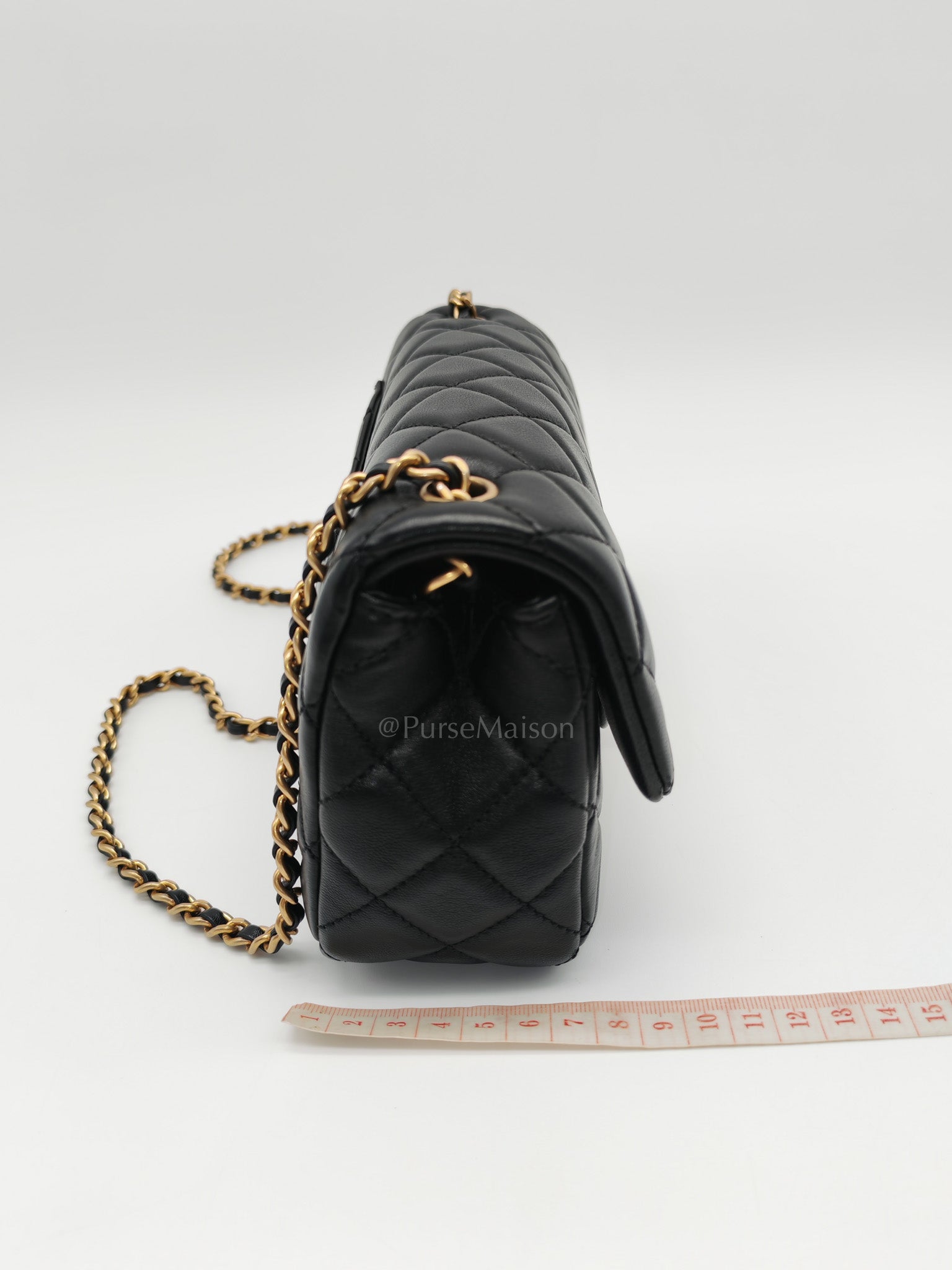 Mini Rectangle Pearl Crush in Black Lambskin Leather & Aged Gold Hardware (Microchip)