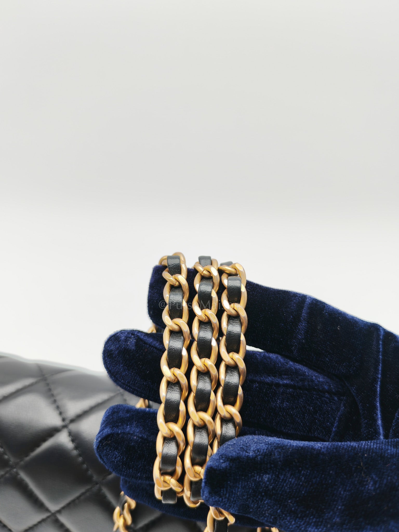 Mini Rectangle Pearl Crush in Black Lambskin Leather & Aged Gold Hardware (Microchip)