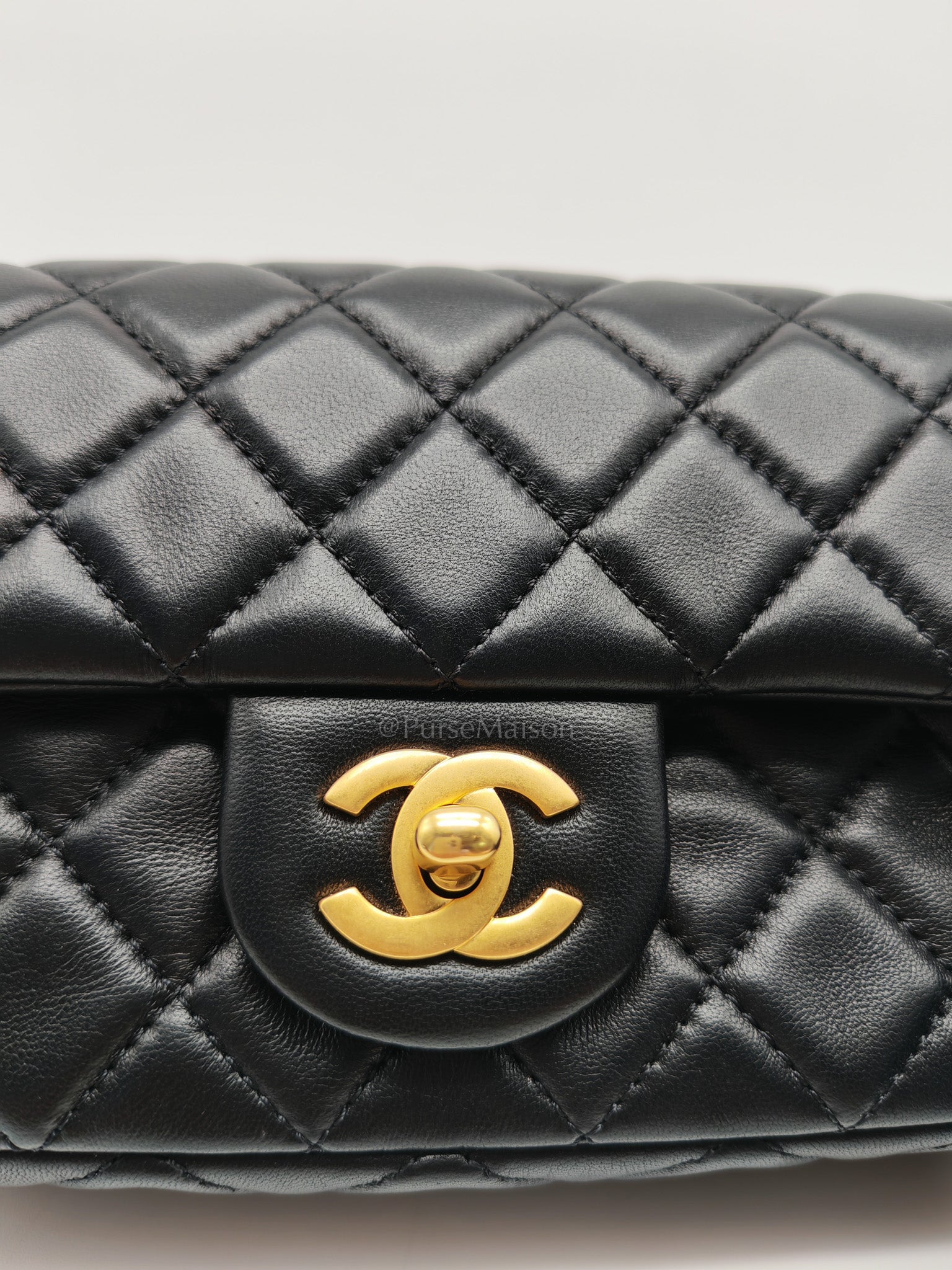 Mini Rectangle Pearl Crush in Black Lambskin Leather & Aged Gold Hardware (Microchip)
