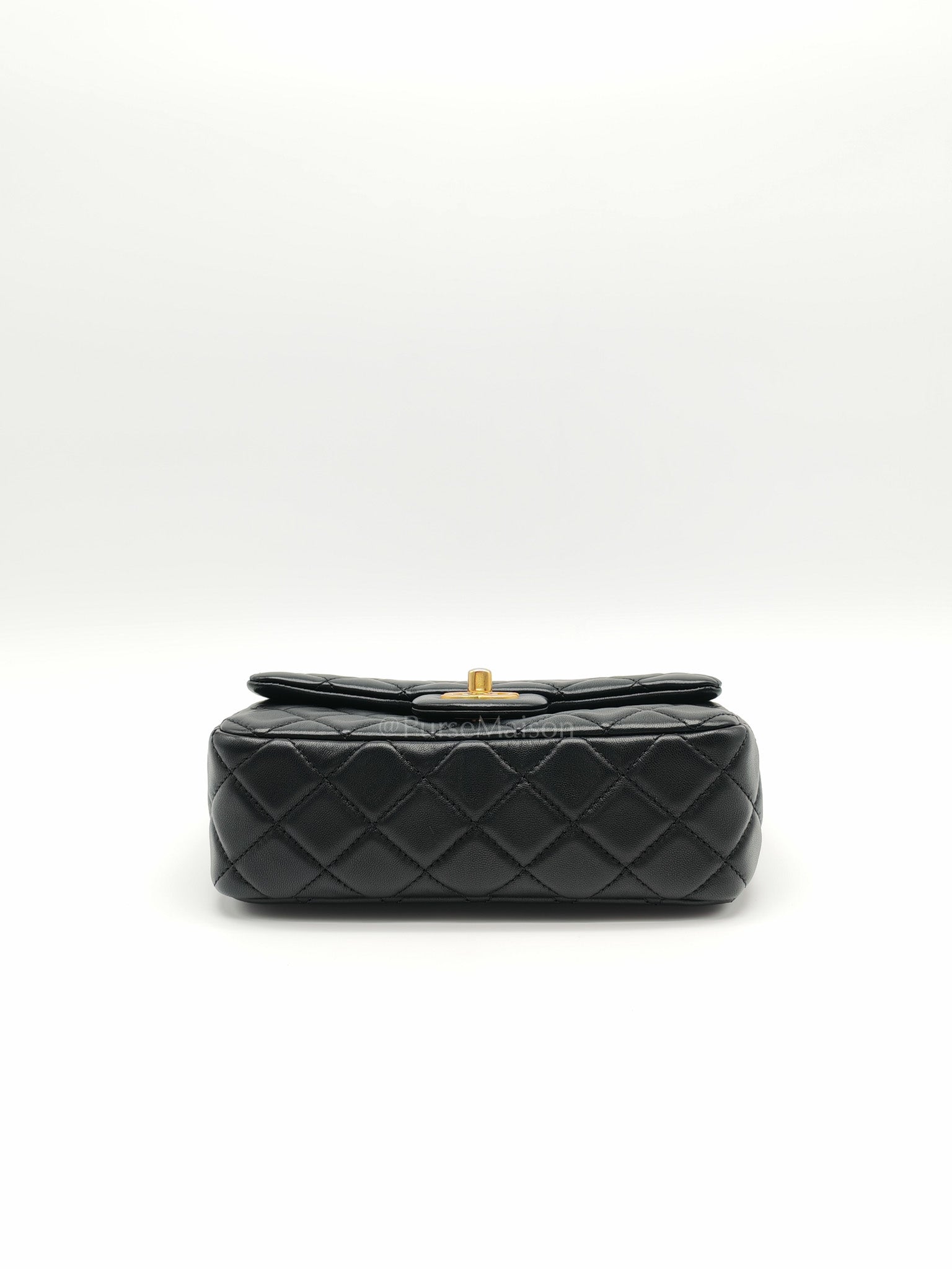 Mini Rectangle Pearl Crush in Black Lambskin Leather & Aged Gold Hardware (Microchip)