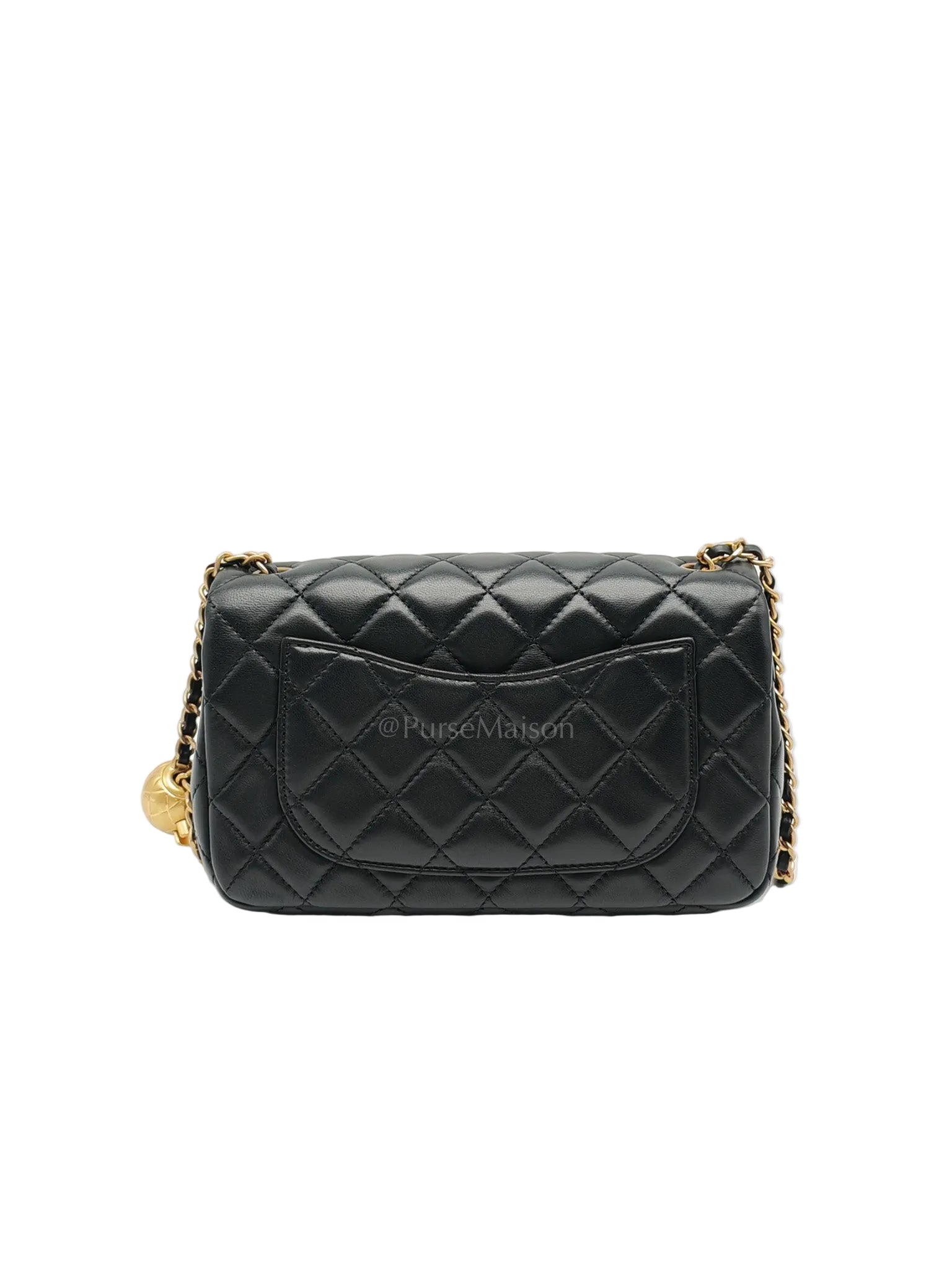 Mini Rectangle Pearl Crush in Black Lambskin Leather & Aged Gold Hardware (Microchip)