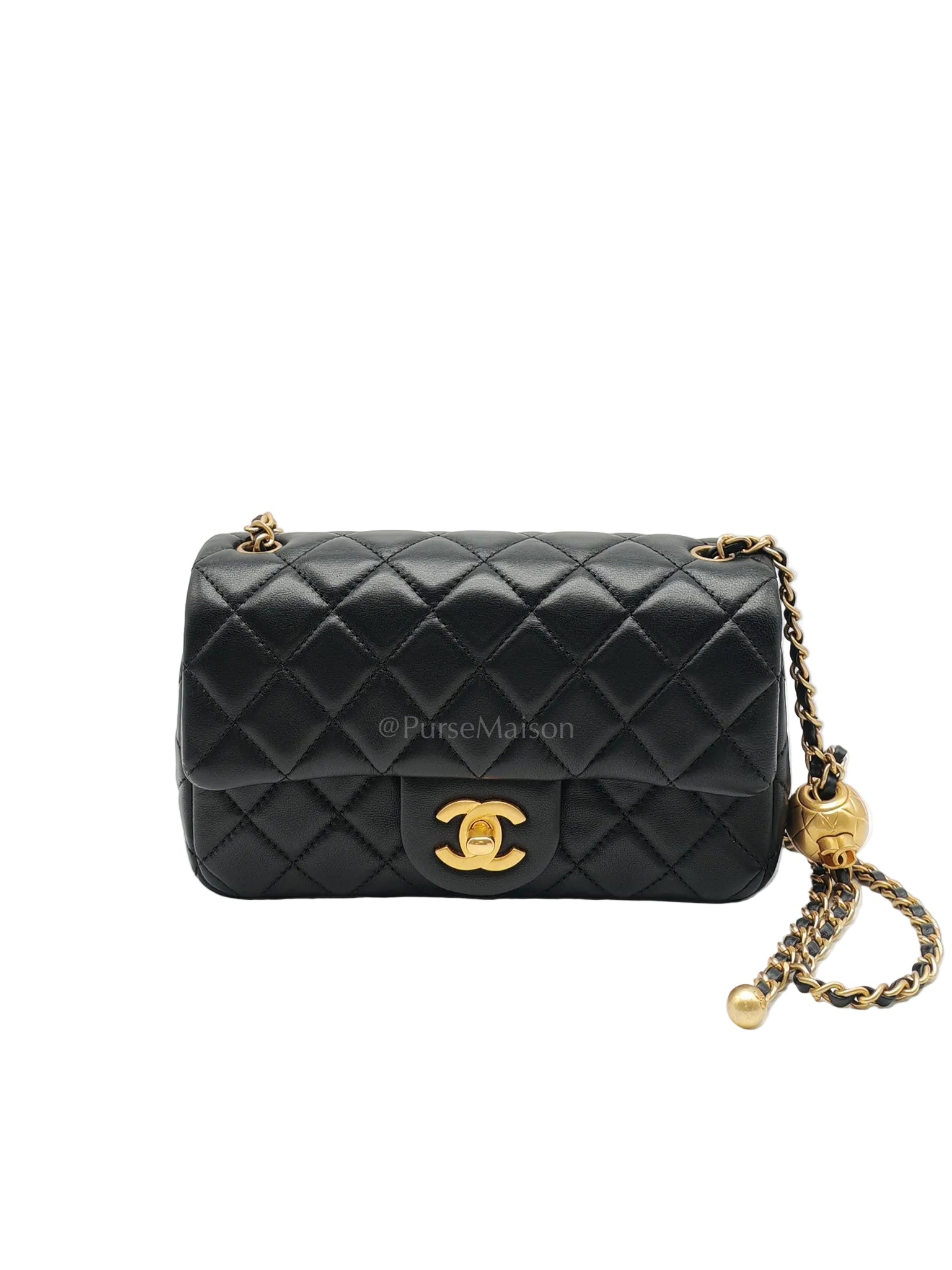 Mini Rectangle Pearl Crush in Black Lambskin Leather & Aged Gold Hardware (Microchip)