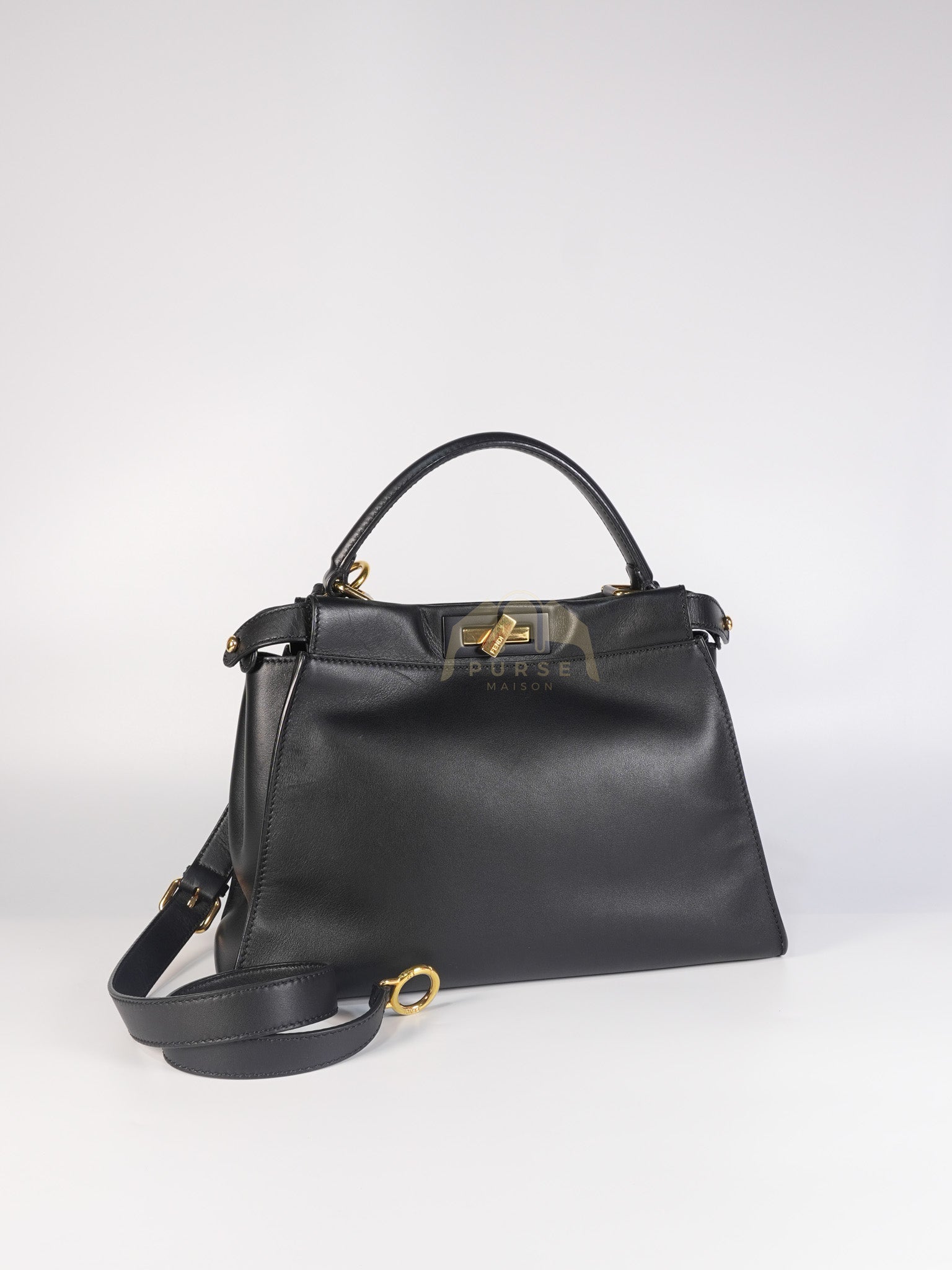 Peekaboo Hand Bag Medium in Black Shiny Calfskin Leather | Purse Maison Luxury Bags Shop