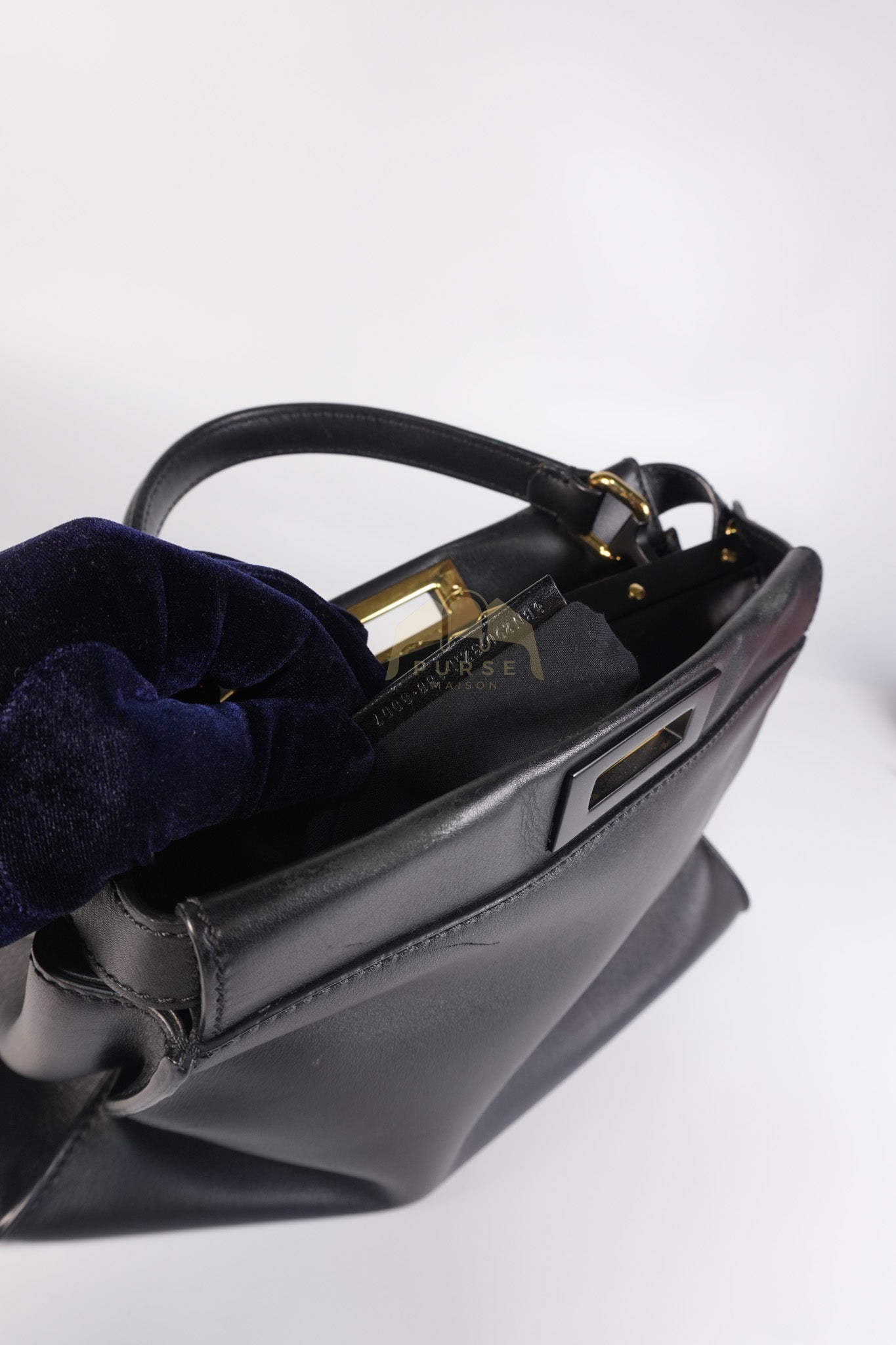 Peekaboo Hand Bag Medium in Black Shiny Calfskin Leather | Purse Maison Luxury Bags Shop