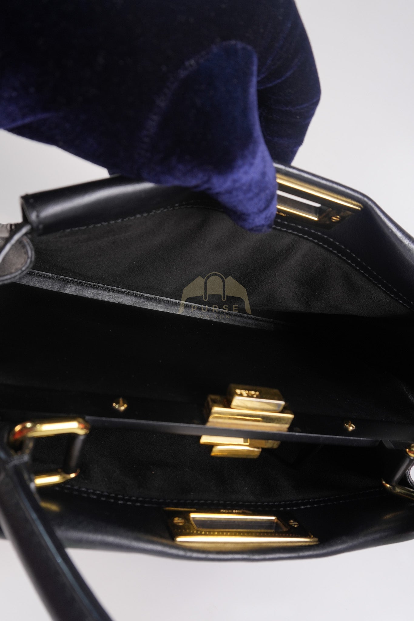 Peekaboo Hand Bag Medium in Black Shiny Calfskin Leather | Purse Maison Luxury Bags Shop