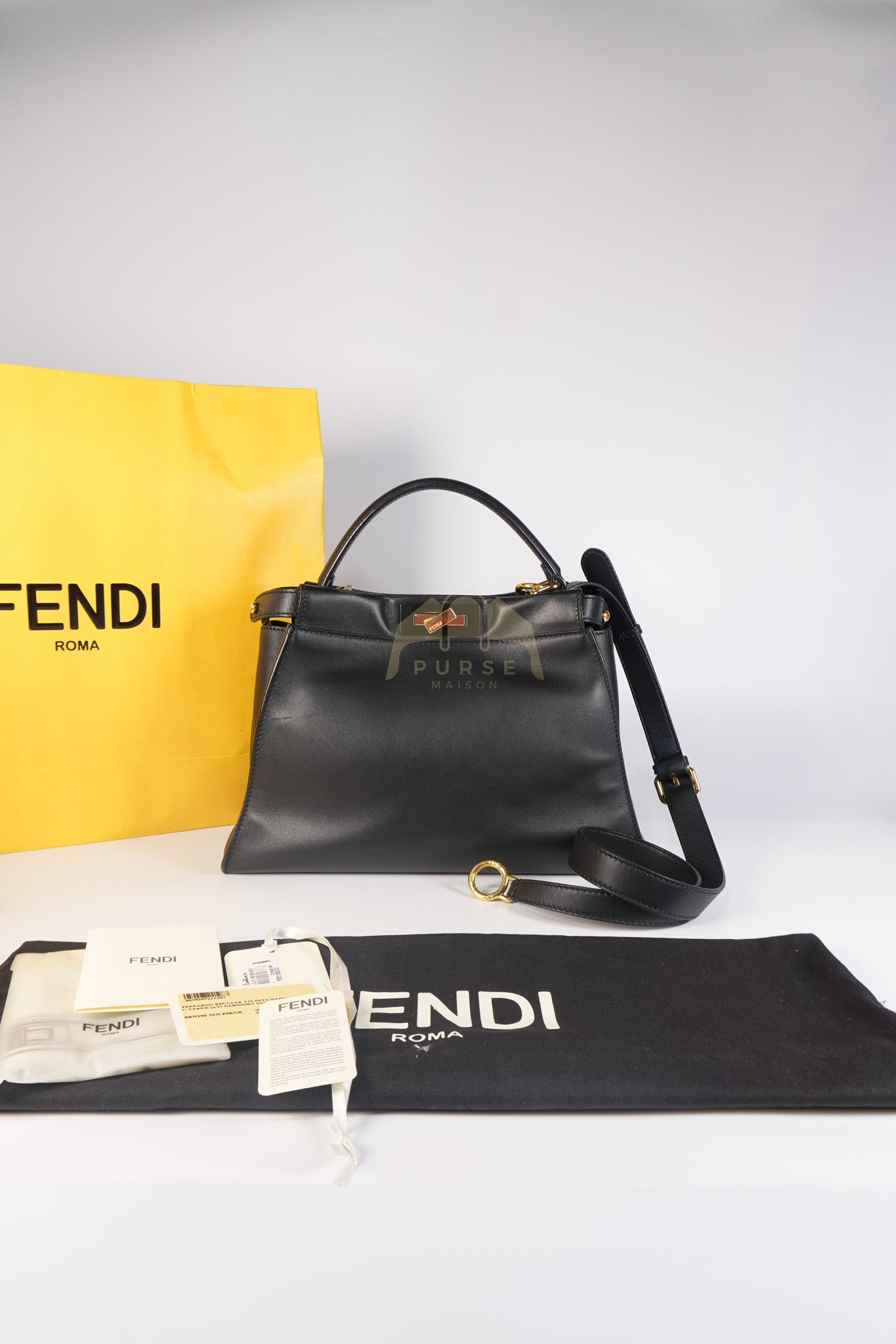 Peekaboo Hand Bag Medium in Black Shiny Calfskin Leather | Purse Maison Luxury Bags Shop