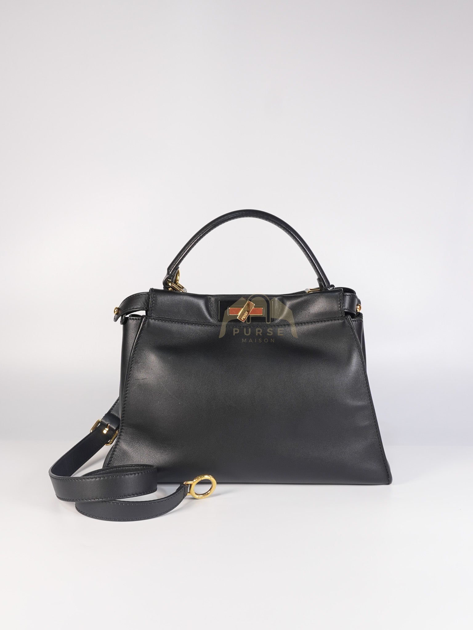 Peekaboo Hand Bag Medium in Black Shiny Calfskin Leather | Purse Maison Luxury Bags Shop