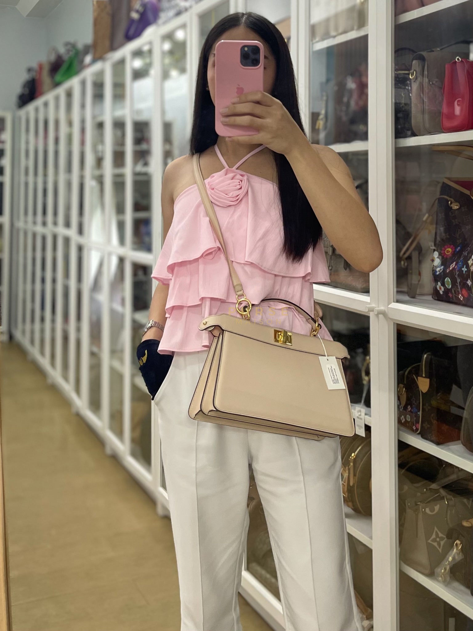 Peekaboo I See U East West Nappa Pink Leather | Purse Maison Luxury Bags Shop