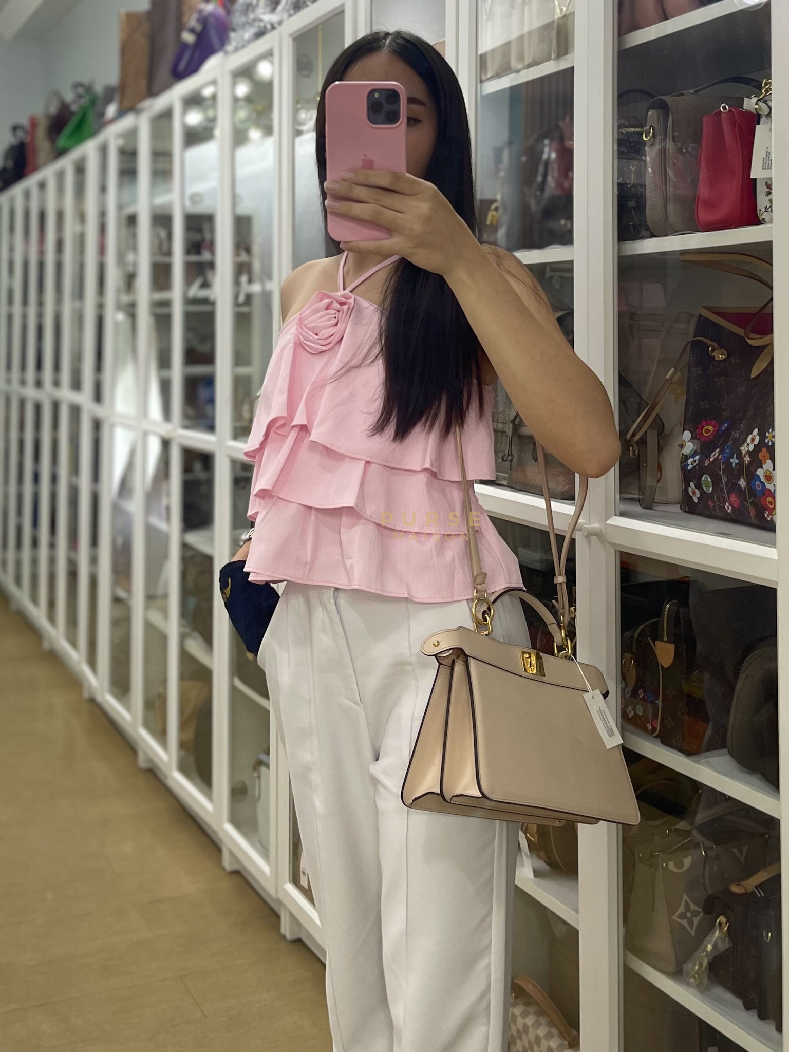 Peekaboo I See U East West Nappa Pink Leather | Purse Maison Luxury Bags Shop