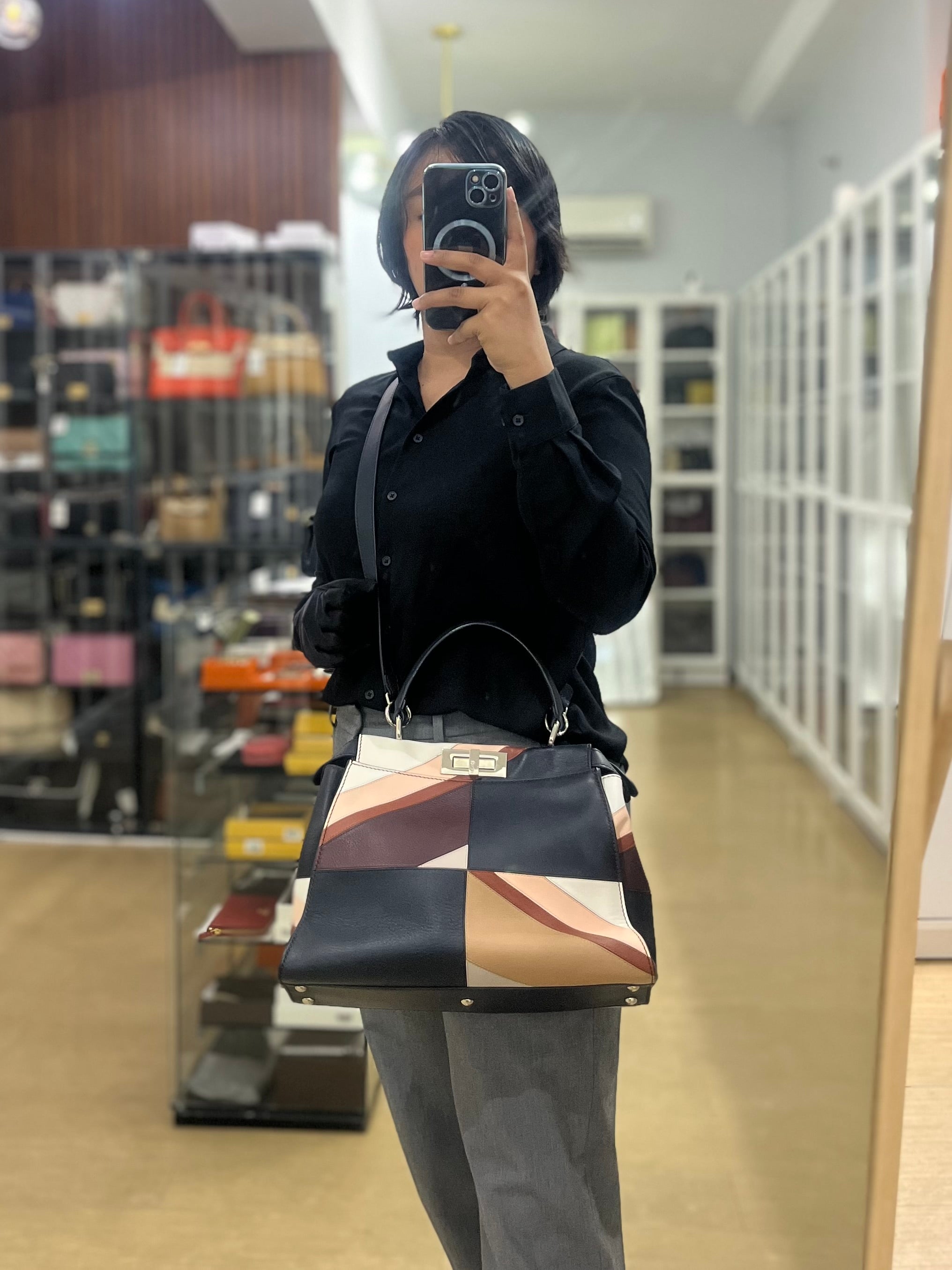 Peekaboo Iconic Satchel Medium in Night Blue Multicolor | Purse Maison Luxury Bags Shop