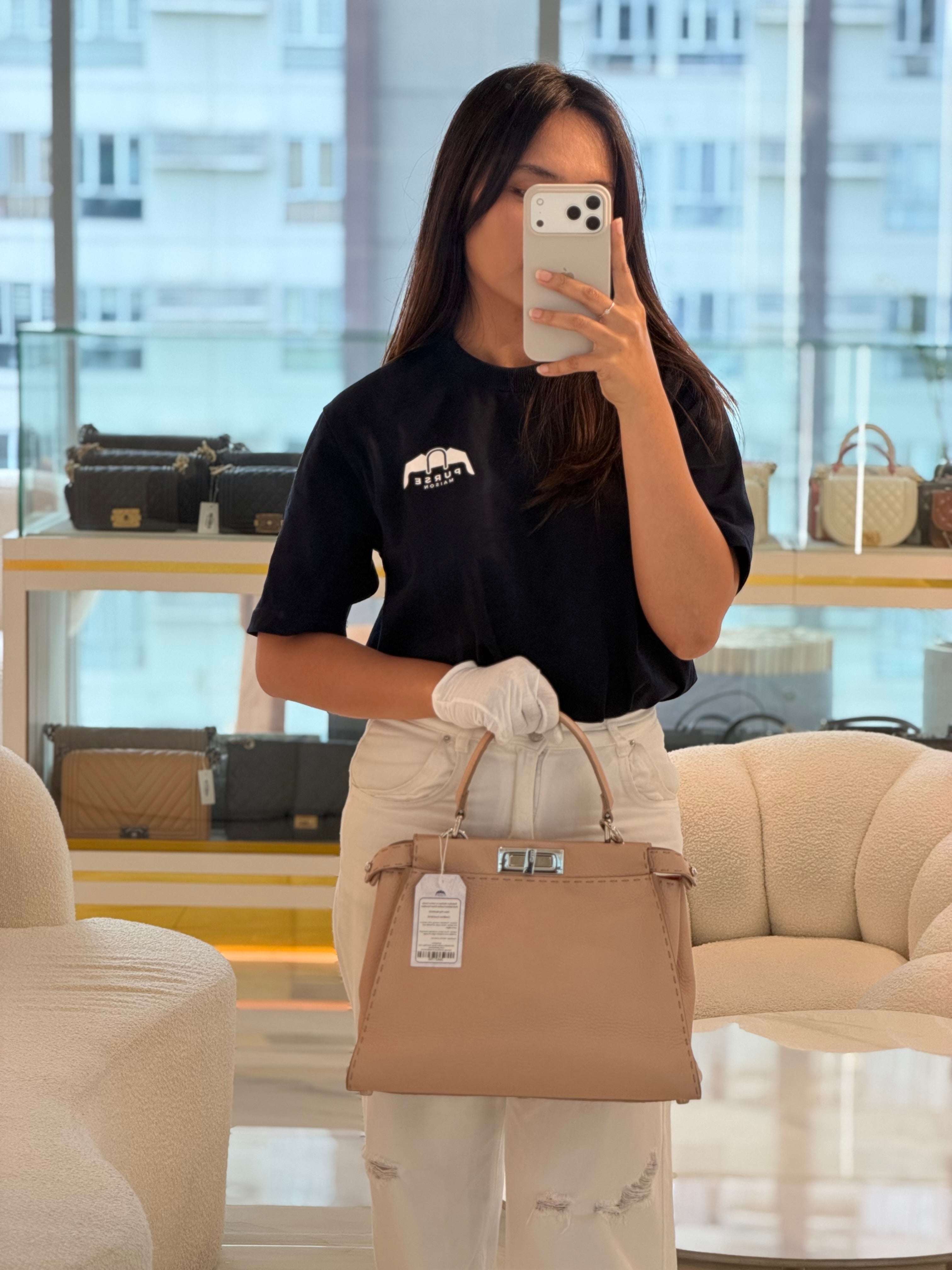 Peekaboo Medium in Cotton Candy Pink Selleria Leather Silver Harwdare | Purse Maison Luxury Bags Shop