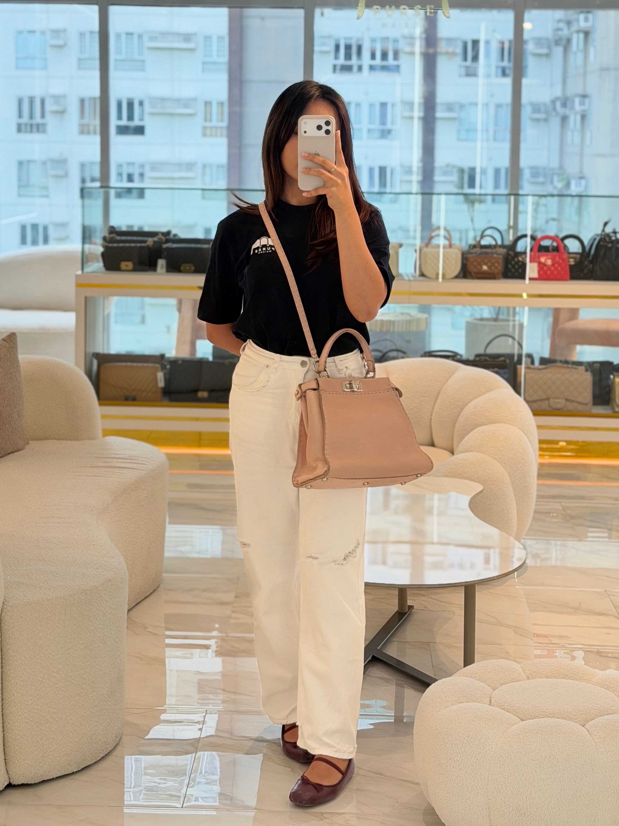 Peekaboo Medium in Cotton Candy Pink Selleria Leather Silver Harwdare | Purse Maison Luxury Bags Shop