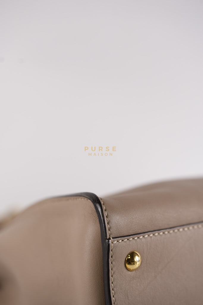 Peekaboo Medium Two-Way Bag in Taupe Calfskin Leather & Gold Hardware | Purse Maison Luxury Bags Shop