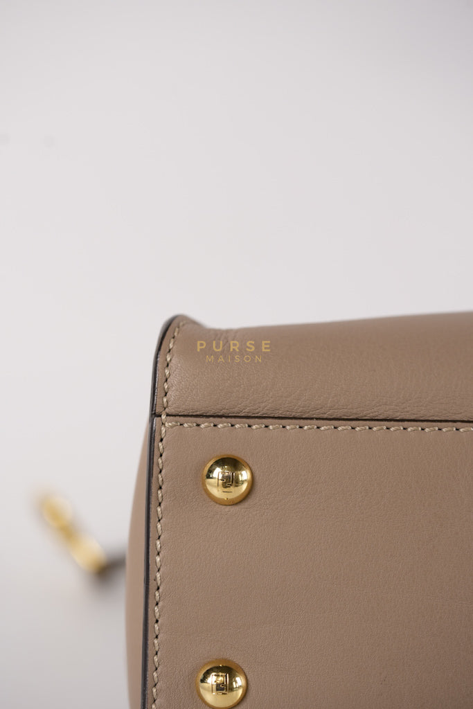 Peekaboo Medium Two-Way Bag in Taupe Calfskin Leather & Gold Hardware | Purse Maison Luxury Bags Shop