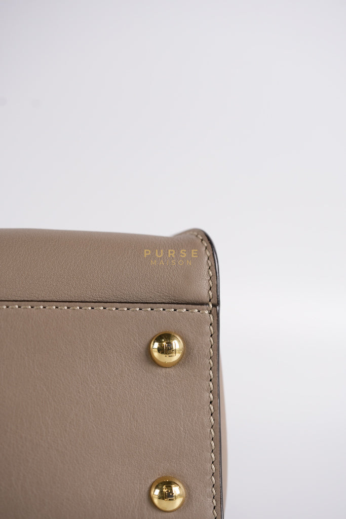 Peekaboo Medium Two-Way Bag in Taupe Calfskin Leather & Gold Hardware | Purse Maison Luxury Bags Shop