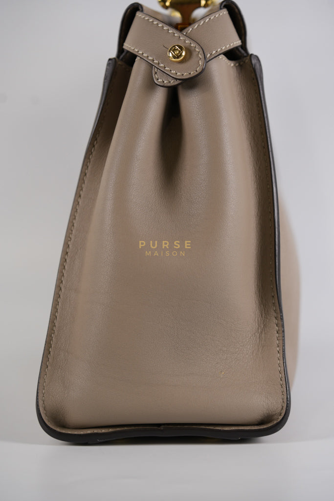 Peekaboo Medium Two-Way Bag in Taupe Calfskin Leather & Gold Hardware | Purse Maison Luxury Bags Shop