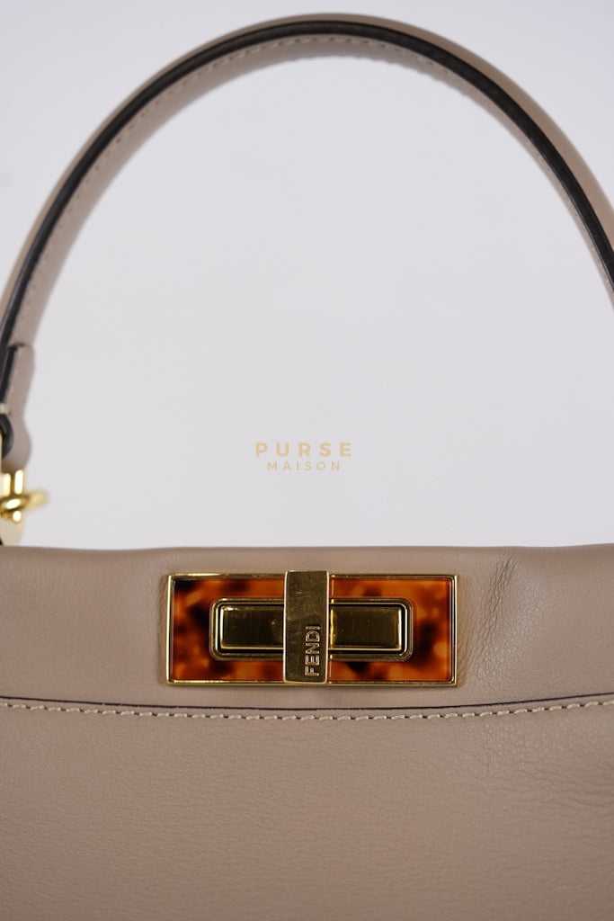 Peekaboo Medium Two-Way Bag in Taupe Calfskin Leather & Gold Hardware | Purse Maison Luxury Bags Shop