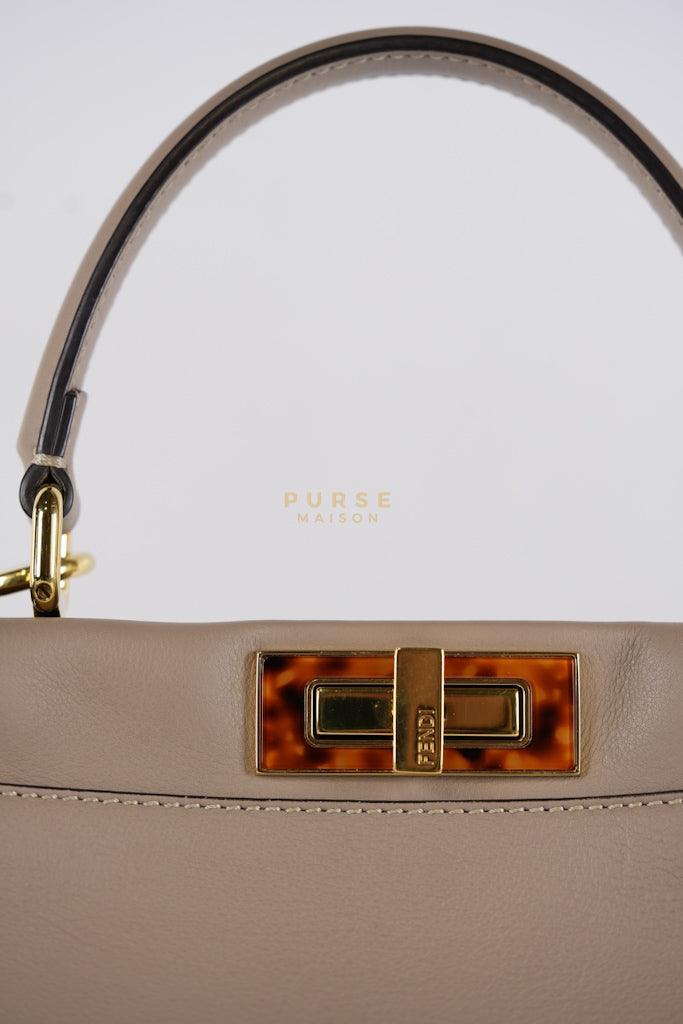Peekaboo Medium Two-Way Bag in Taupe Calfskin Leather & Gold Hardware | Purse Maison Luxury Bags Shop