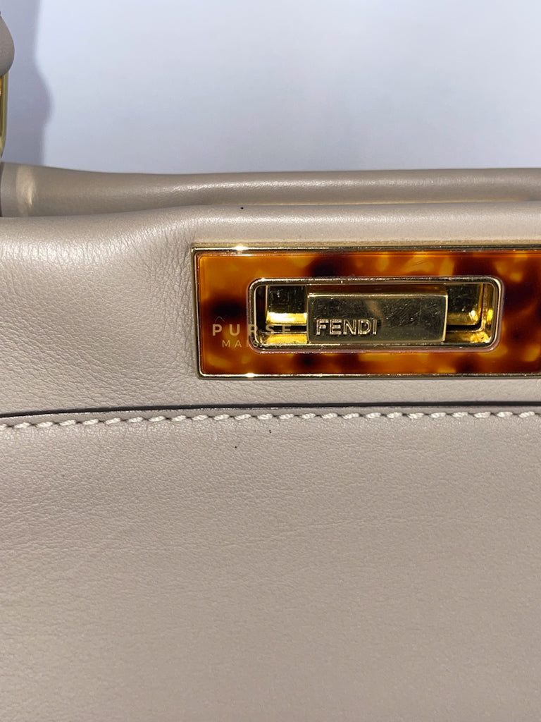 Peekaboo Medium Two-Way Bag in Taupe Calfskin Leather & Gold Hardware | Purse Maison Luxury Bags Shop